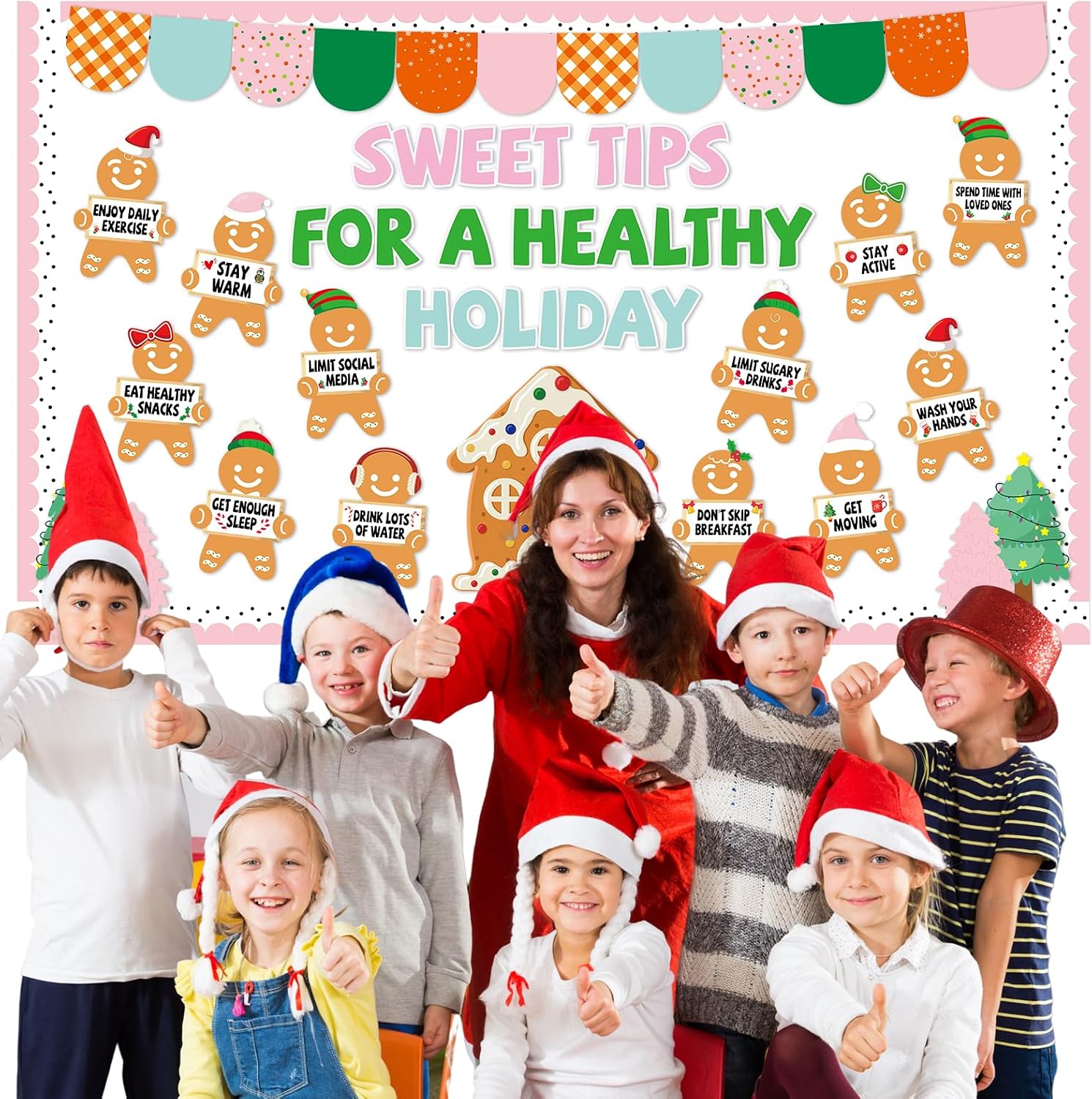 Christmas Gingerbread Health Bulletin Board Set Christmas Health Habits Bulletin Board Gingerbread Man Cutouts Xmas Classroom Decoration for Winter Holiday School Office Chalkboard Wall Door Decor
