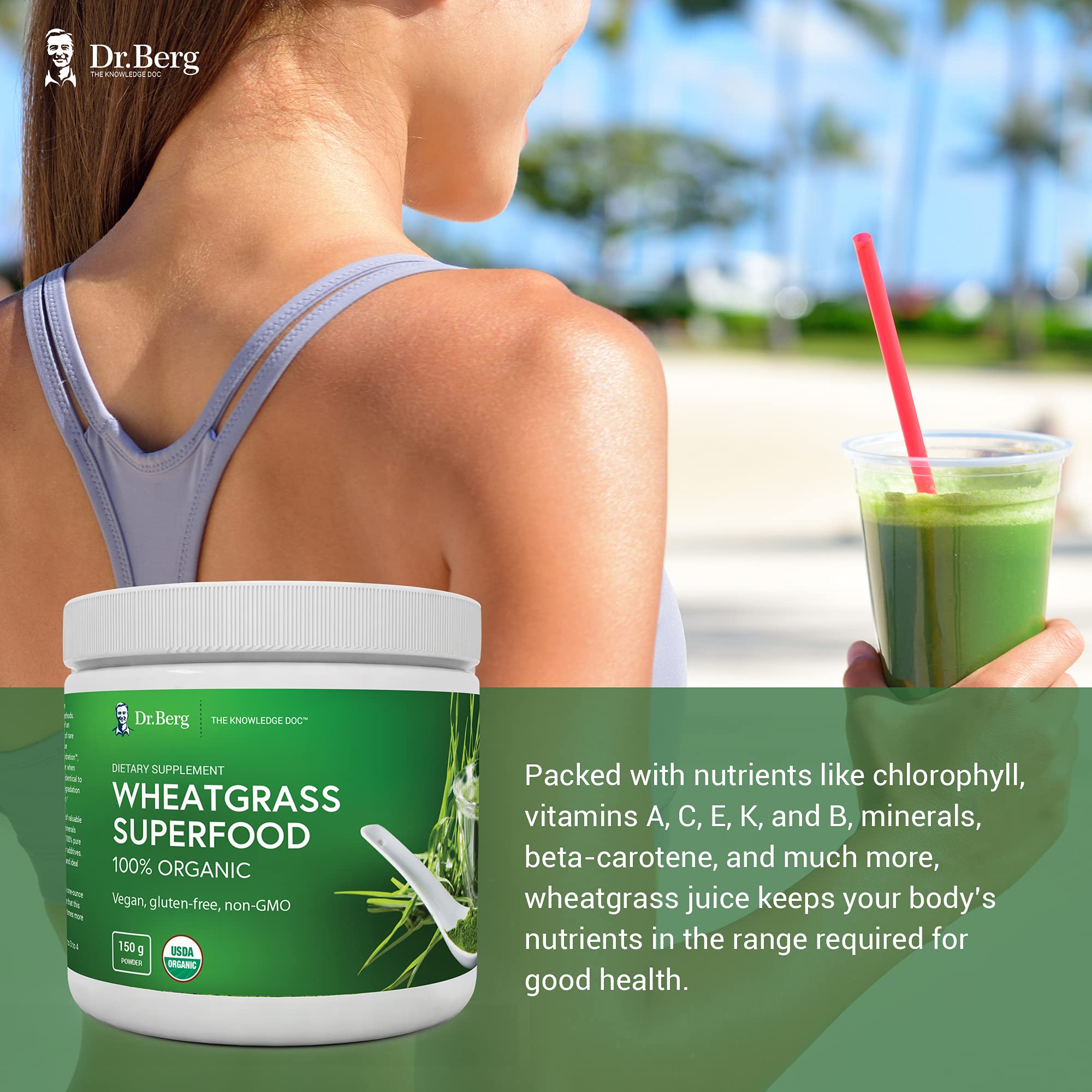 Dr. Berg's Wheatgrass Superfood Powder Raw Juice Organic Ultra