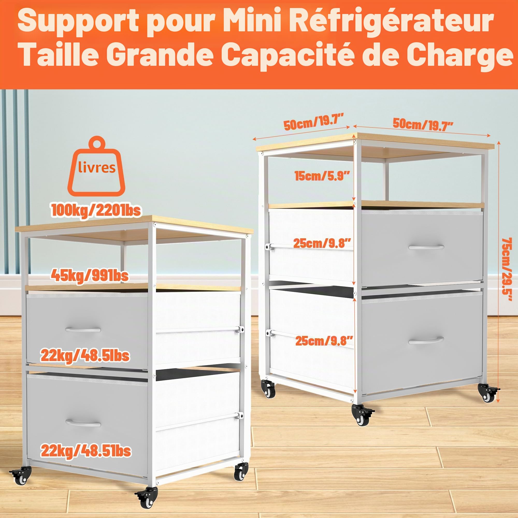 Mini support de réfrigérateur avec rangement mobile pour réfrigérateur - Mini armoire de réfrigérateur compacte à roulettes pour cuisine, chambre à coucher, bureau, dortoir, blanc