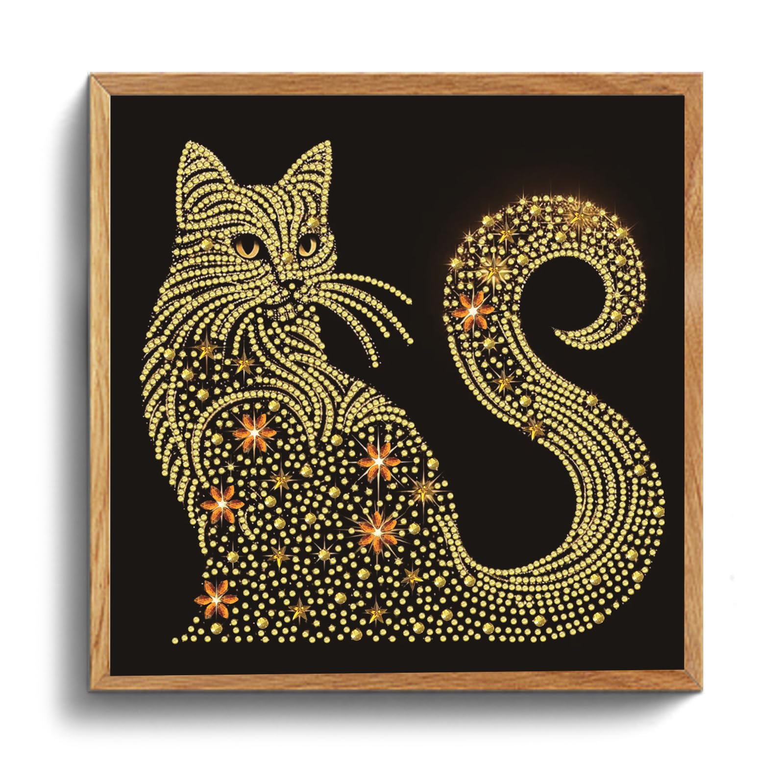 POETRYDRAW Golden Starlight Cat Special Shaped 5D DIY Partial Drill Diamond Art Painting Kits for Adults Beginners Home Decor Diamond Art Gem Art Kits 11.81 X11.81inch (Golden Starlight Cat)
