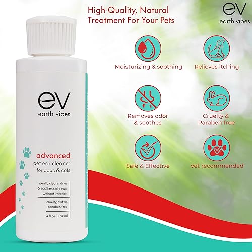 Miniatura 3 de Earth Vibes Limpiador de oídos para perros y gatos  Limpiador de oídos para gatos  Tratamiento avanzado de solución natural para picazón, sacudidas