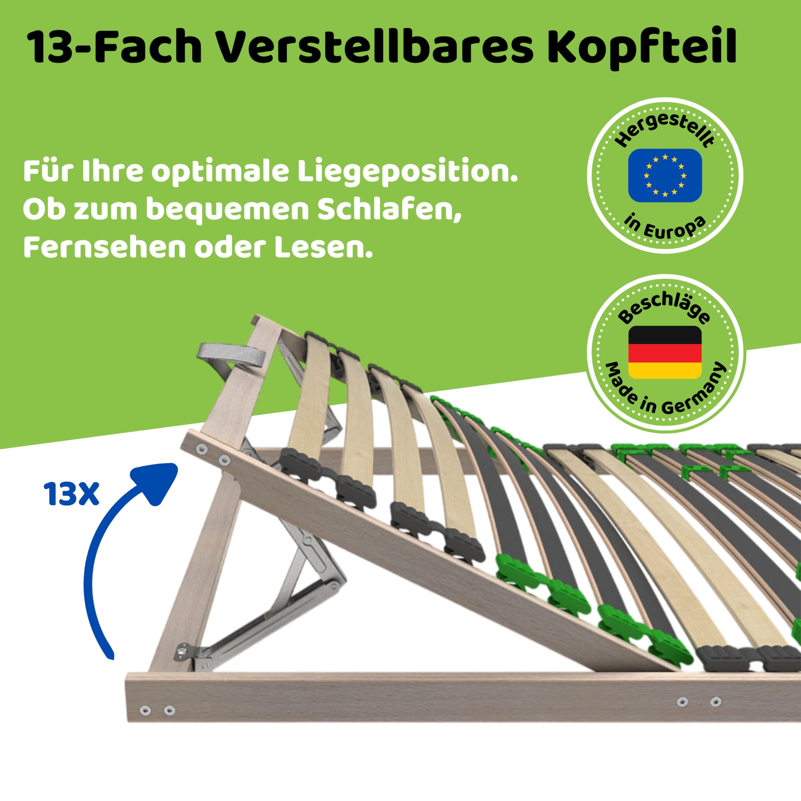 Lattenrost2go FlexSTAR Lattenrost 90x200 cm - Verstellbares Kopfteil, 28 Federleisten, 7 Zonen, Härtegrad anpassbar, bis 140 kg, Montagefrei, Ergonomischer Holz-Schlafkomfort