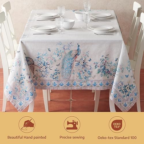 Miniatura 2 de Maison d' Hermine Mantel cuadrado de alta calidad, 100% algodón peinado, 70 x 70 pulgadas, mantel reutilizable decorativo para comedor, granja,