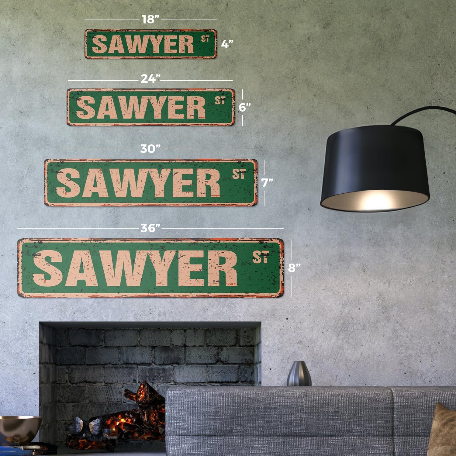 Sawyer Vintage Plastic Street Sign Childrens Name Room Sign | Indoor/Outdoor | 30" Wide
