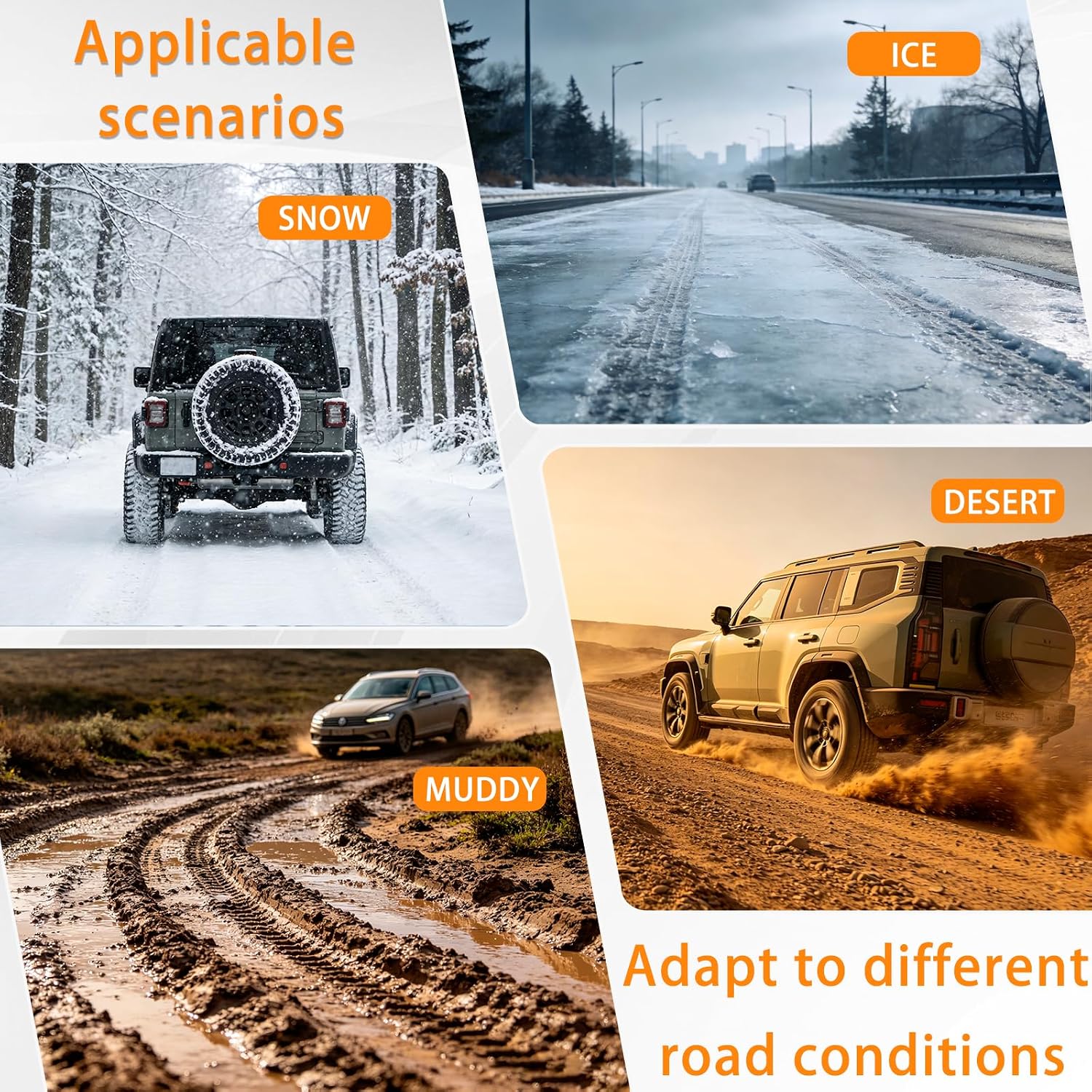 Heavy Duty Tire Traction Straps Metal Gripper (2-Pack) - 7-Inch Steel Teeth for Max Traction on Snow, Mud & Sand | Emergency Recovery Device for Large SUVs, Trucks & Jeeps