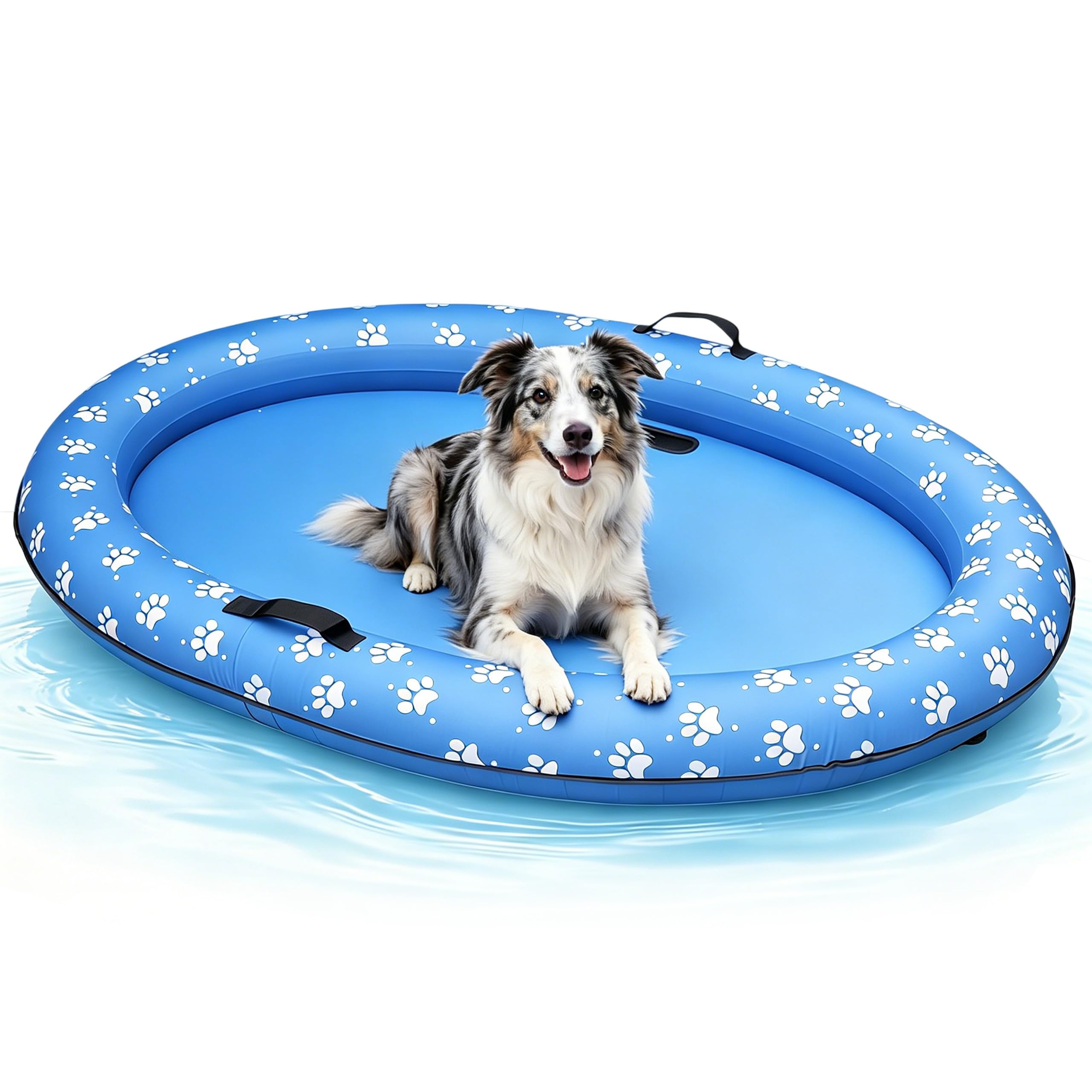 Balsa inflable para perros, piscina para perros, juguete de agua, balsa inflable, resistente a los arañazos, PVC con 2 agujeros de drenaje, colchón de aire plegable para perros, portátil para