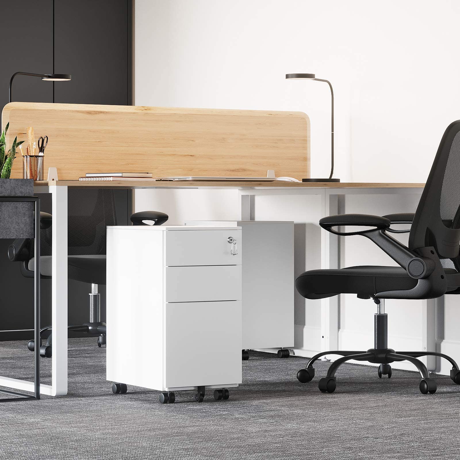 SONGMICS Mobile File Cabinet, Armadietto da ufficio con ruote e serratura, per A4, legale, documenti formato lettera, cartelle sospese, bianco OFC031W01