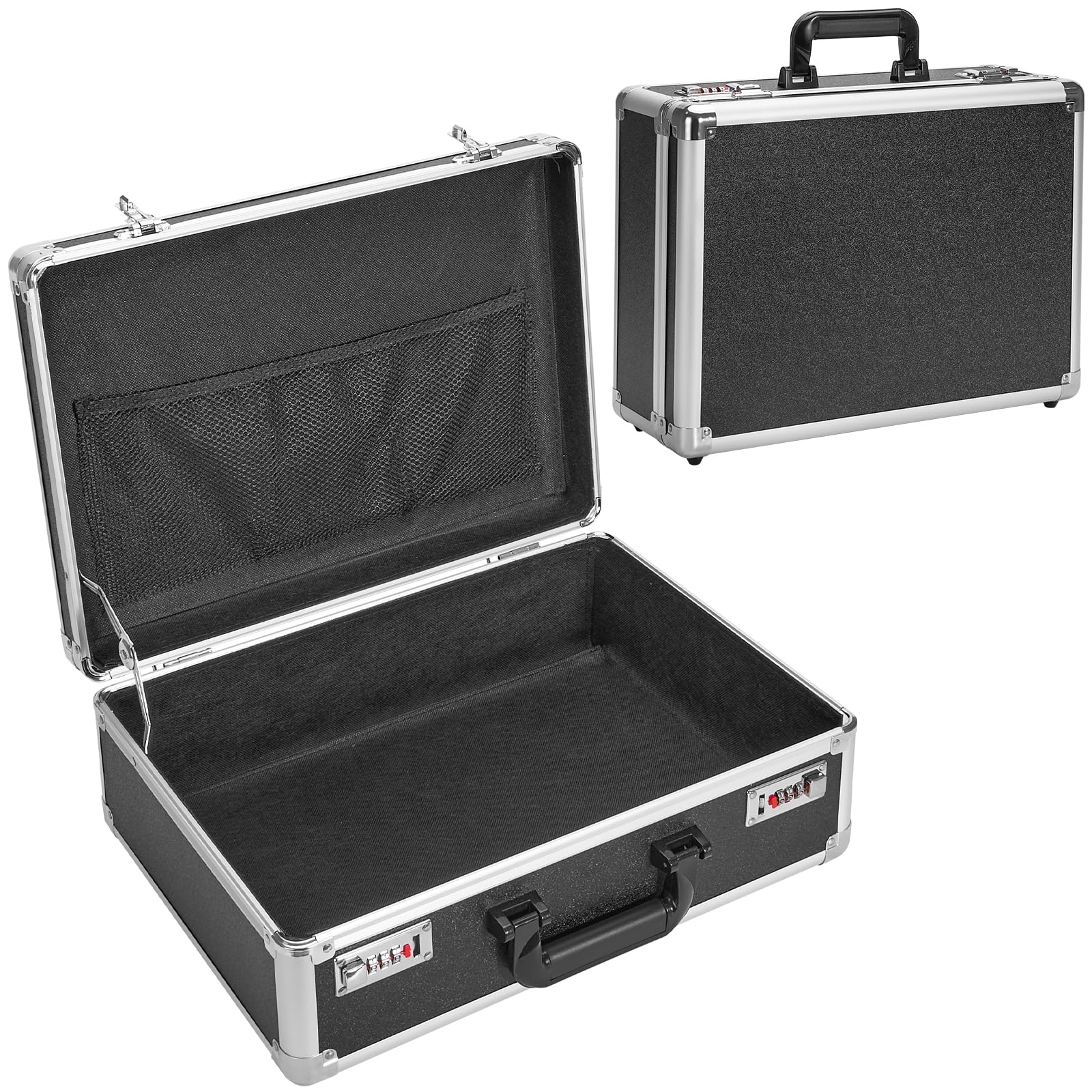 File Organizer Storage Box - 16.9 x 12.2 x 6.3 Inch Large, Portable Locking Storage Totes with Dual Combination Locks for Cash, Documents & Valuables - Black