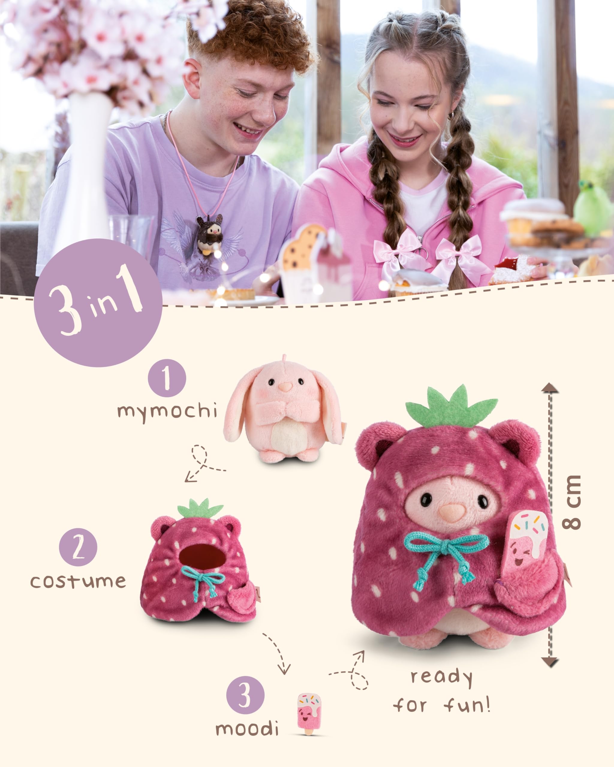 Pibu 8 cm Rabbit Soft Toy Set with Soft Ice & Strawberry Costume