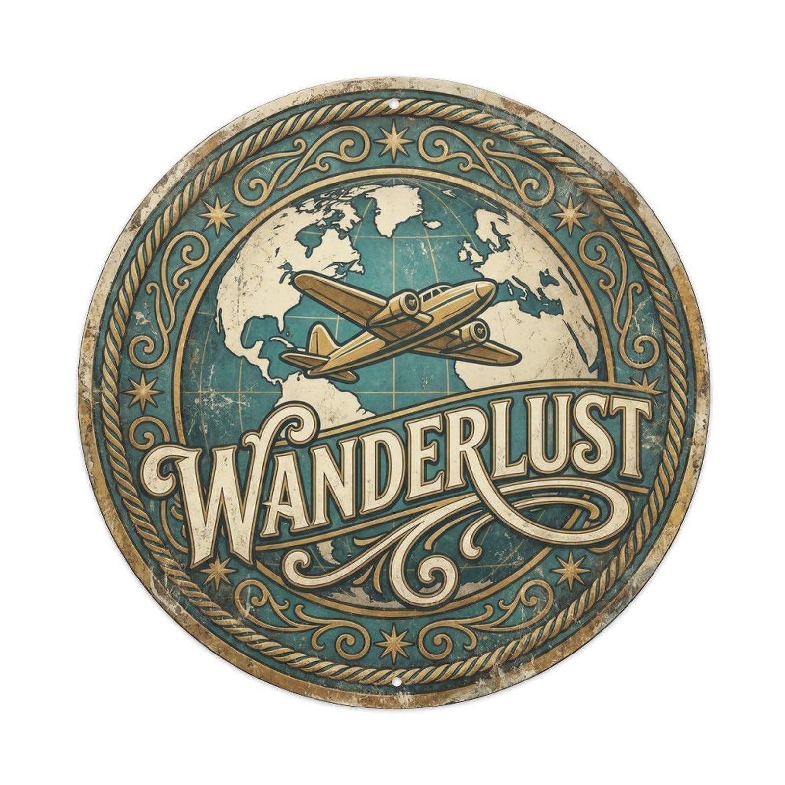 Yrnq Vintage Style Wanderlust Vintage Living Ornament Retro Slogans Vintage Metal Tin Sign Plaque Wall Decor For Cafe, Club, Garden Round Metal Poster 8X8inch