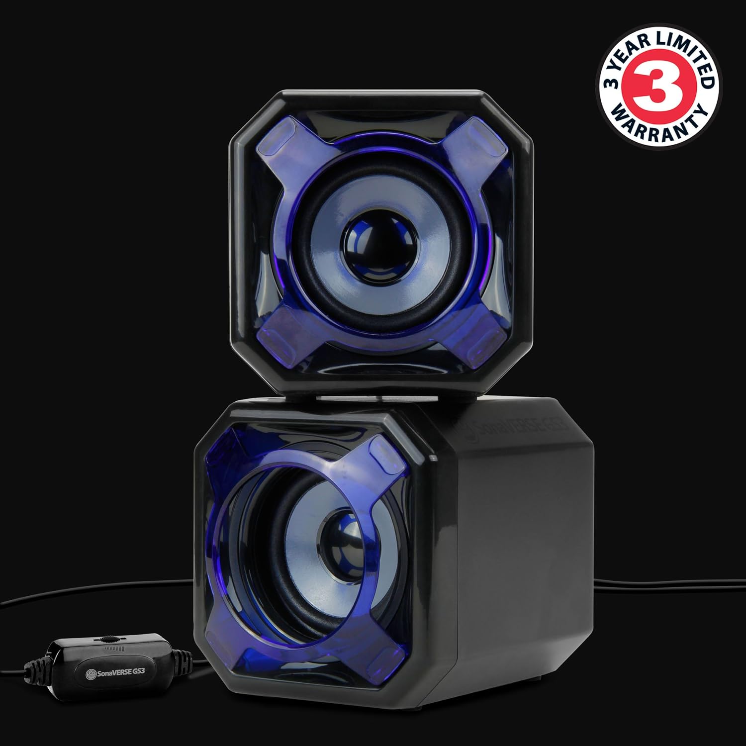 GOgroove GS3 Laptop Computer Speakers USB Powered with Wired AUX Cord for Laptop Desktop - Work Station Home Speakers with in-Line Volume Dial, and Color Speaker Cover Options (1-Pack)