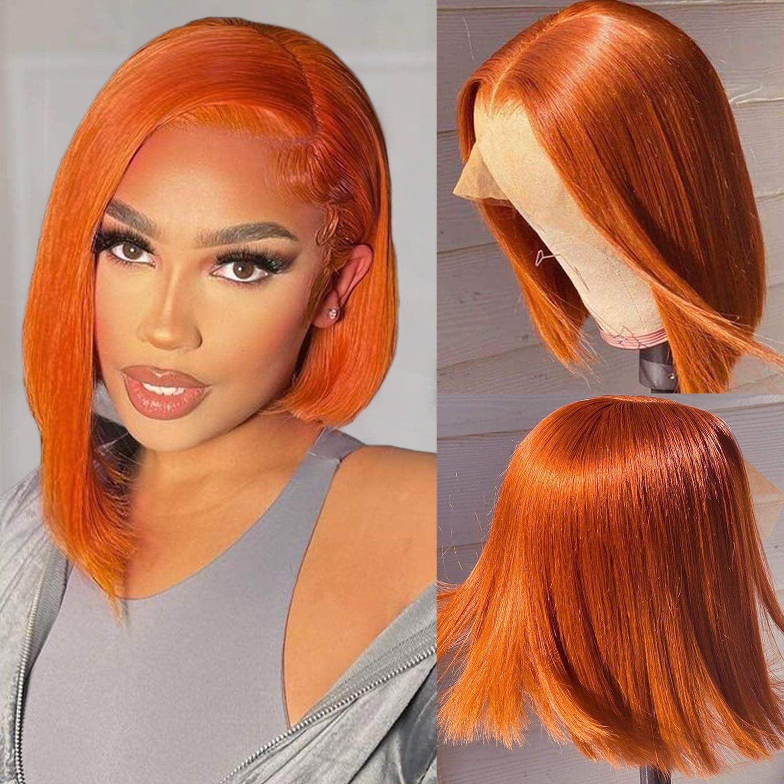 12”  Ginger  Lace Front Bob  Wig  - 13x4 Frontal Glueless Wigs Human Hair *NEW* 12 Inch Ginger Bob Lace Front Human Hair Wig | Brazilian  main image 3