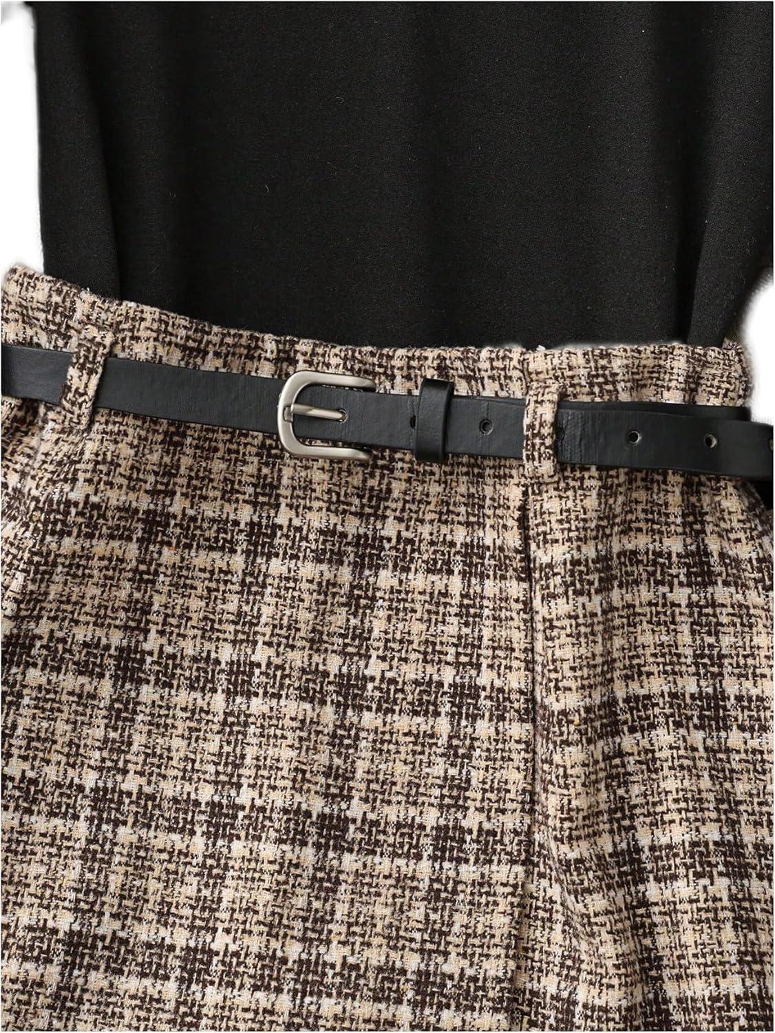 WDIRARA Women's 2 Piece Outfits Mock Neck Long Sleeve Top and Plaid Skirts - Image 4