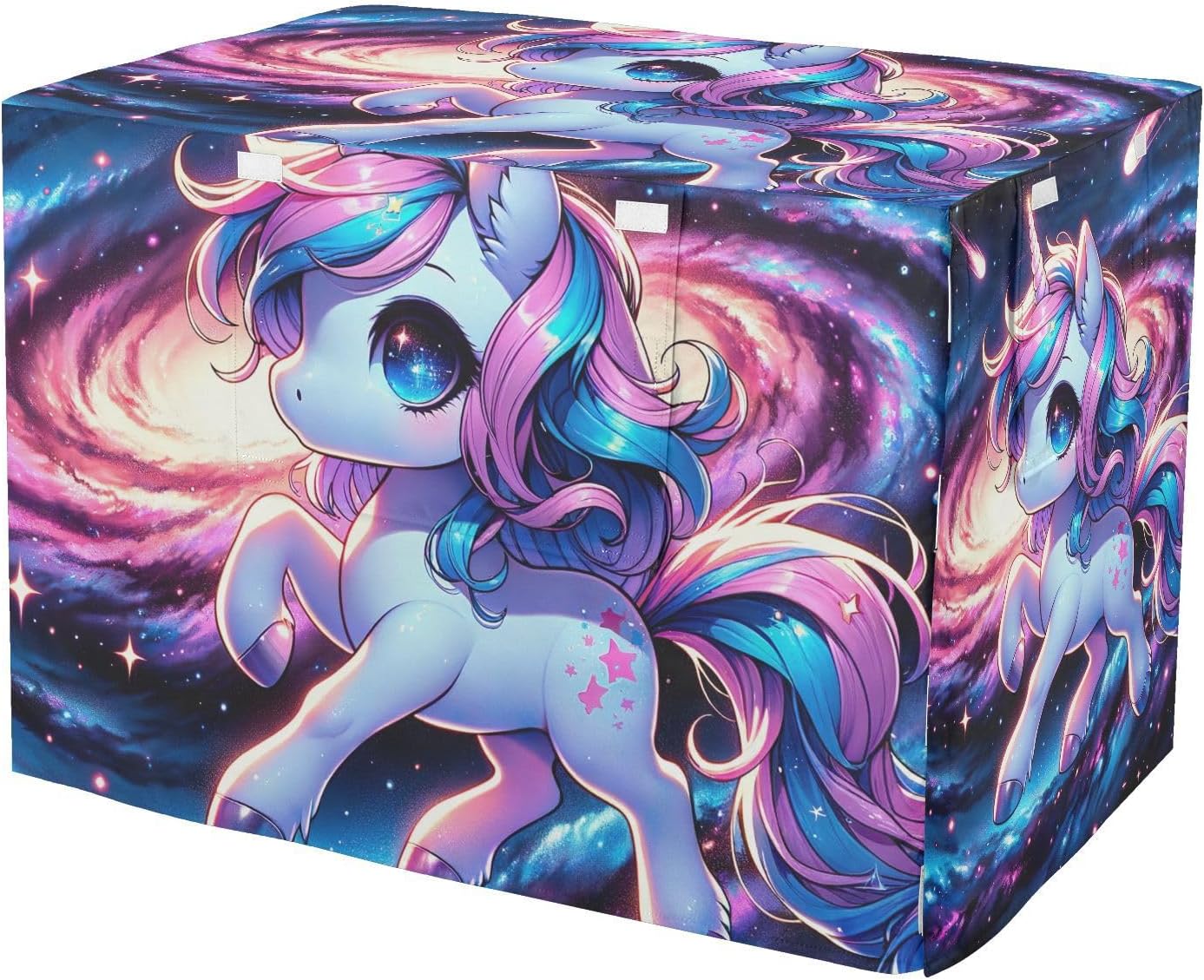Cute Anime Unicorn Galaxy Space Pet Kennel Cover with Mesh Windows, Wind-Resistant Crate Cover, Small
