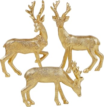 Lulu Home 3 PCS Christmas Reindeer Figurines, Peer Textured