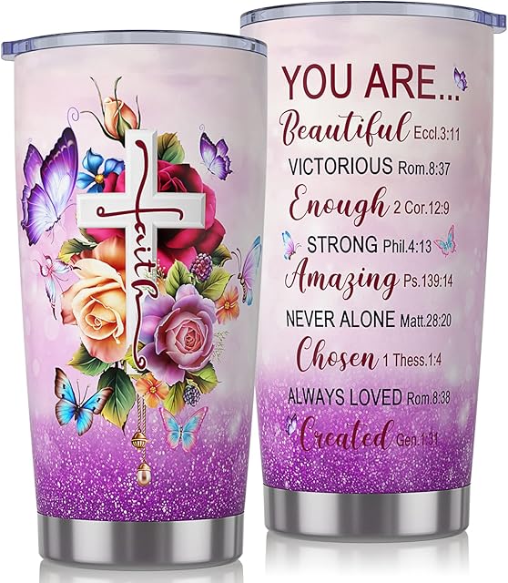 Christian Gifts for Women Birthday, Inspirational Religious Bible Verse Wine Tumbler Gifts for Her, Insulated Coffee Cup Travel Mug Gifts Christmas Presents Baptism Gifts Ideas for Women Friend Mum