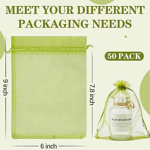 Miniatura 3 de YunKo 50 bolsas de organza de 6 x 9 pulgadas, bolsas de regalo con cordón, bolsas de regalo de malla, bolsas de organza transparente para recuerdos