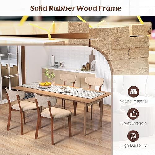 Miniatura 6 de GOFLAME Juego de 4 sillas de comedor, sillas de cocina tapizadas con respaldo medio con marco de madera de goma maciza, respaldo curvado y cojín de