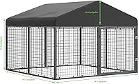 Vista 4 de Gran recinto para perros al aire libre, jaula resistente con techo, valla de acero galvanizado para perros con doble cerradura de seguridad