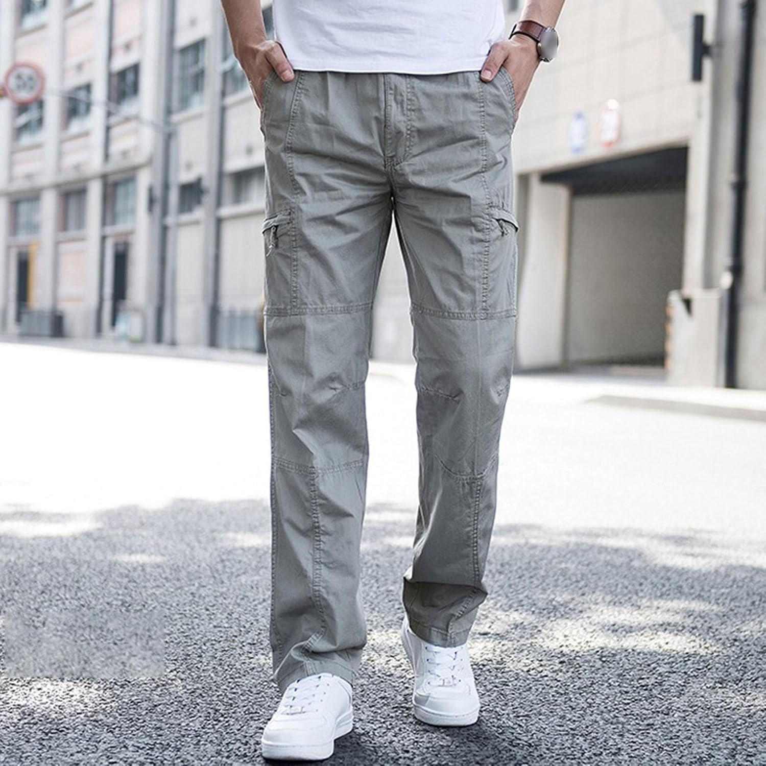 Men's Solid Stylish Hiking Cargo Pants Casual Comfort Streetwear Cargo Pants Loose Fit Wide Leg Trousers