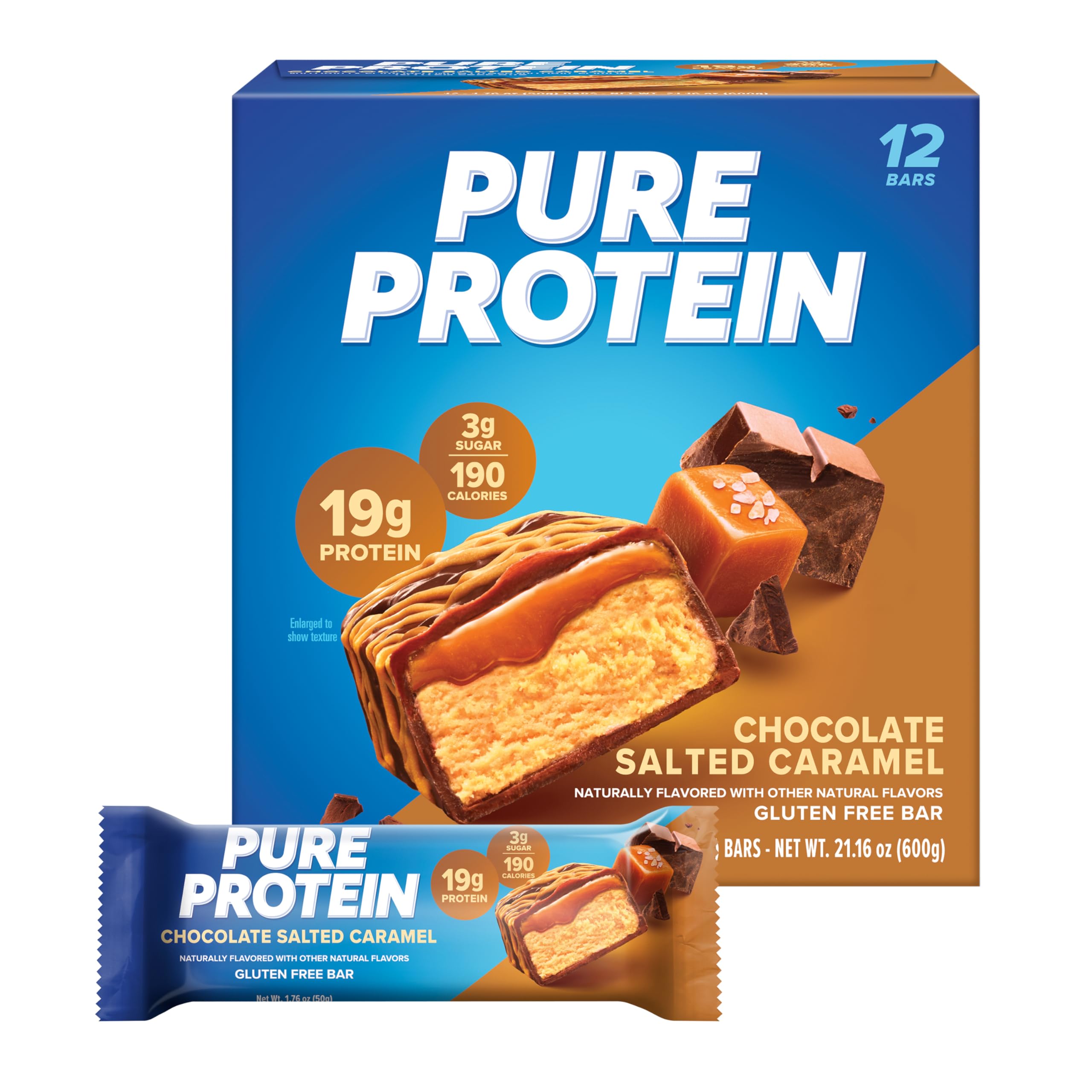 Pure ProteinBars, High Protein, Nutritious Snacks to Support Energy, Low Sugar, Gluten Free, Chocolate Salted Caramel, 1.76 oz., 12 Count (Pack of 1) (Packaging May Vary)