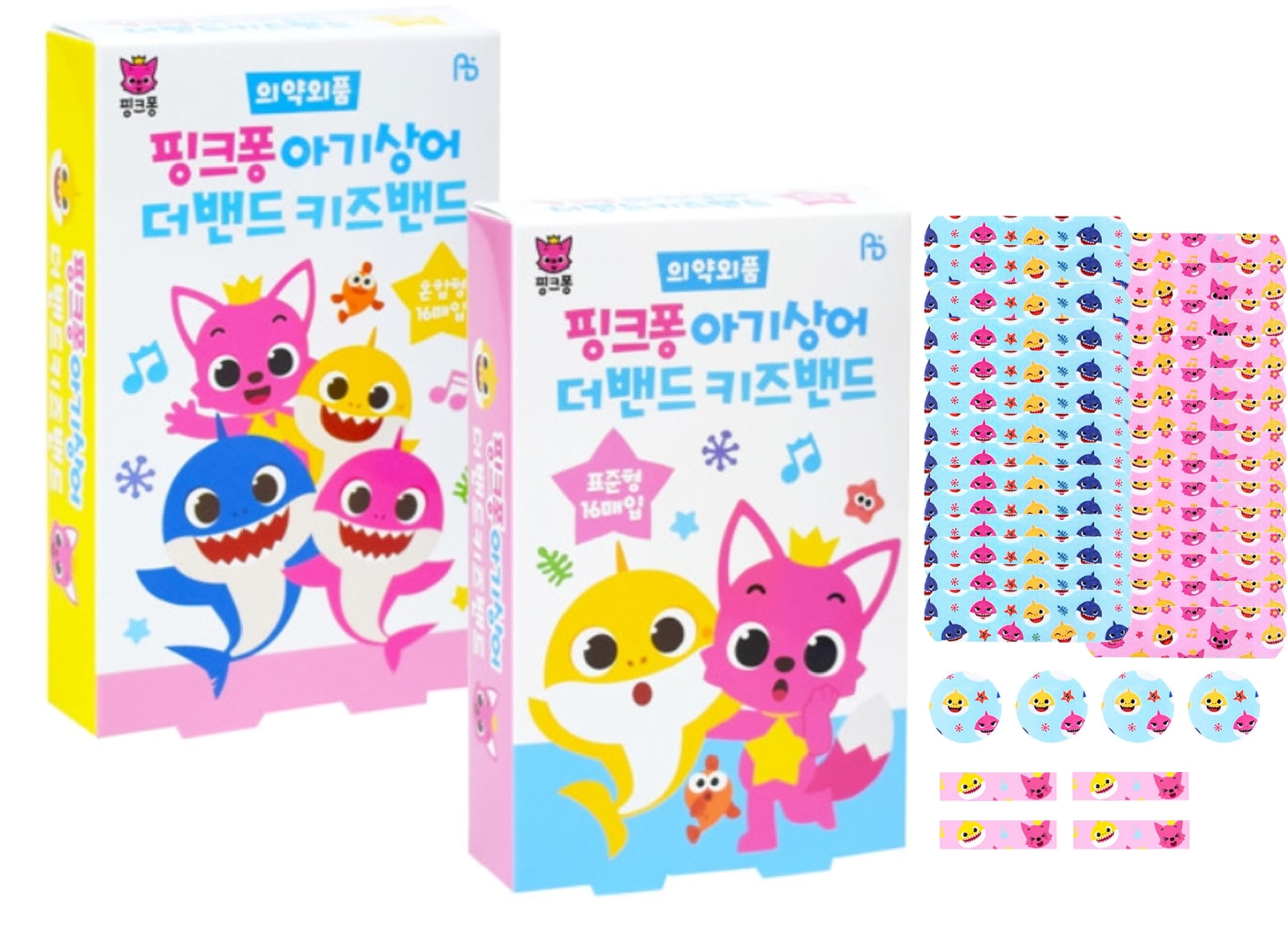 Baby Shark Family Kid Friendly First Aids 32pcs Character Pattern Bandages 3 Mixed Type : 2 Packs (16pcs x 2)