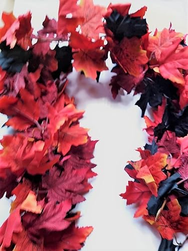 Miniatura 5 de Red Orange and Black Fall Leaves Garland for Mantel, Staircase, Table Runner