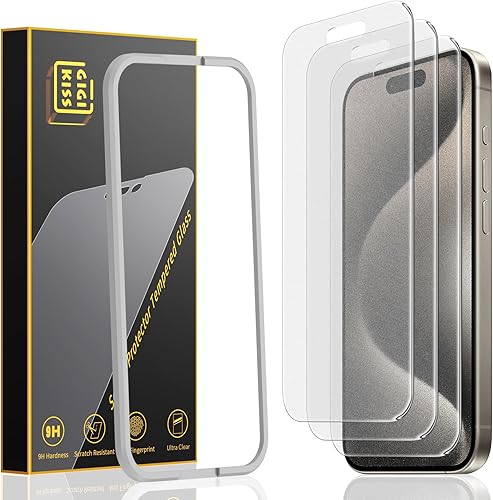 Vista 7 de Protector de pantalla compatible con iPhone 15 de 6.1 pulgadas, protector de pantalla de vidrio templado HD anti luz azul, fácil instalación