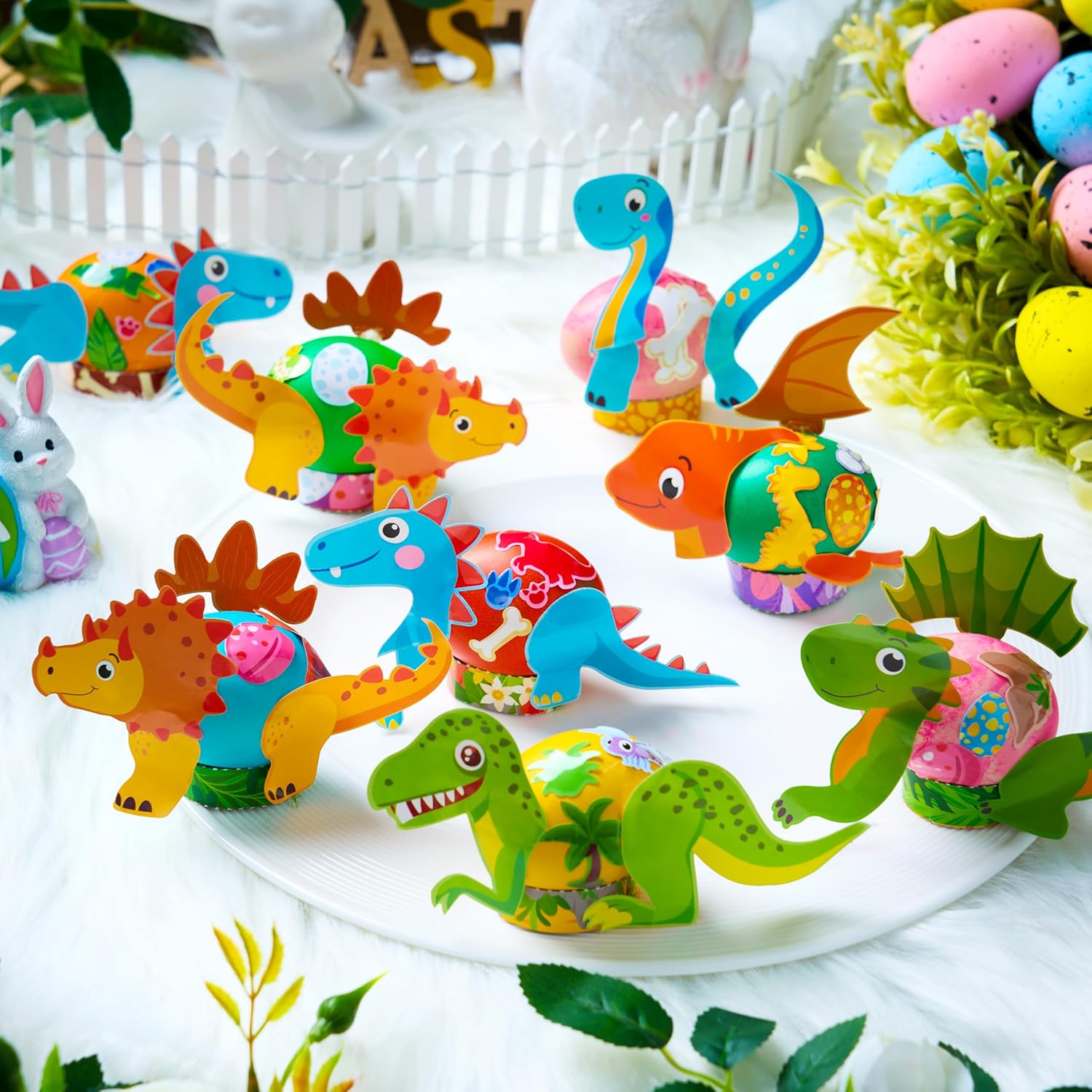 JOYIN 37 PCS Dinosaur Easter Egg Dye Decoration Kit with Dye Tablets and Stickers, Coloring Dyeing Set for Easter Theme Party, Egg Hunt Creativity Activity.