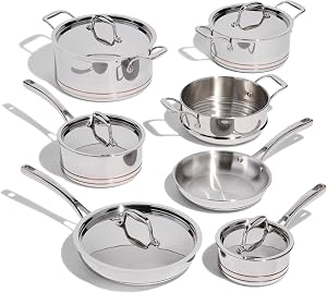 Lagostina Maestro 12-Piece 5-Ply Clad Copper Core Stainless Steel Cookware Set, Premium Pots and Pans, Induction Compatible, Oven Safe, Silver
