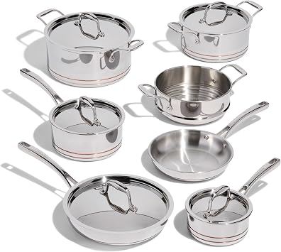 Lagostina Maestro 12-Piece 5-Ply Clad Copper Core Stainless Steel Cookware Set, Premium Pots and Pans, Induction Compatible, Oven Safe, Silver