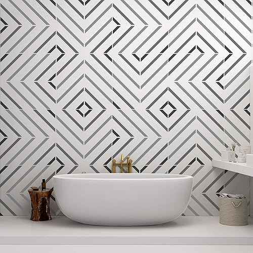 Miniatura 9 de CARREAU - Plantilla de plástico reutilizable para azulejos, geométricos marroquíes, pared de suelo (17.7 x 17.7 pulgadas)