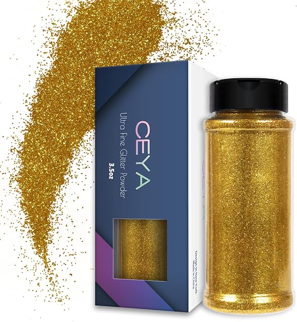 Ceya 3.5oz/ 100g Ultra Fine Glitter Powder Gold Glitter 1/128 0.008 0.2mm for Slime Epoxy Resin Craft Tumbler Jewelry Nail Art Festival Makeup Scrapbook Painting Wedding Cards