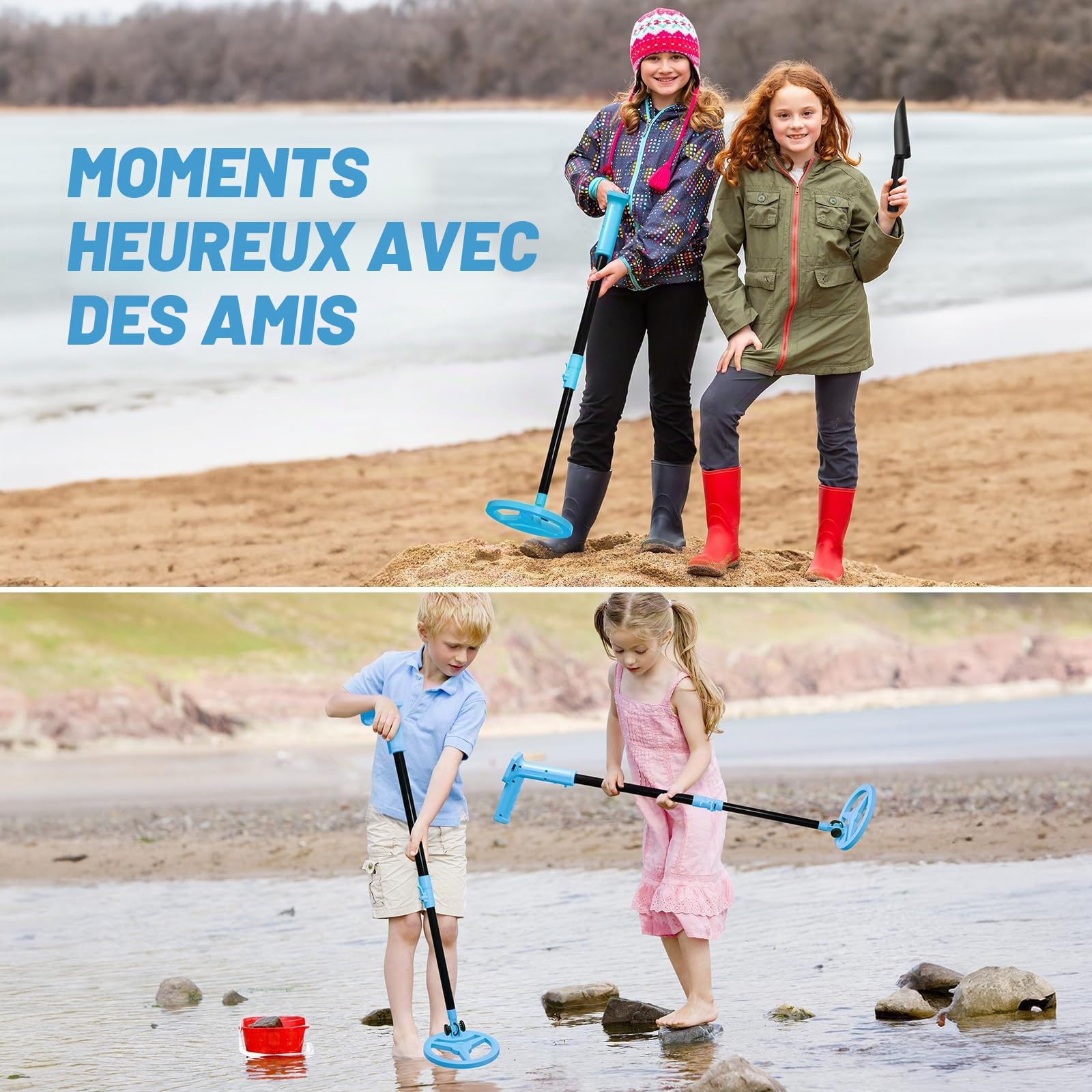 Détecteur de métaux pour Enfants Smofrees Rechargeable USB, réglable 60-86 cm, écran LCD, Bleu