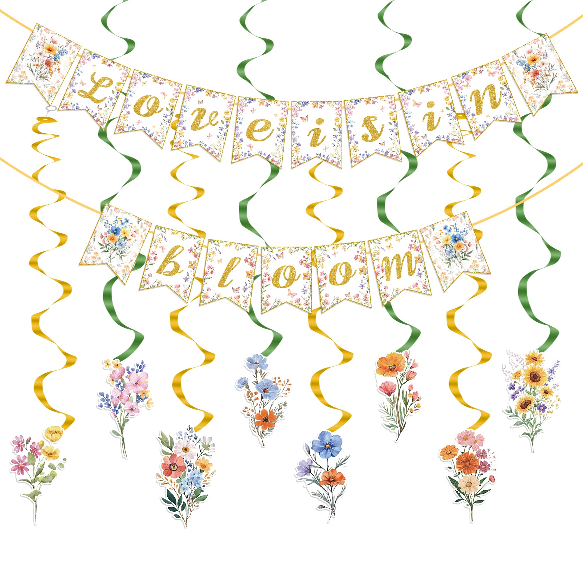 Love is in Bloom Bridal Shower Decorations, Floral Wedding Banner & Garland, Elegant Bachelorette Party Decor for Women, Engagement & Wedding Showers