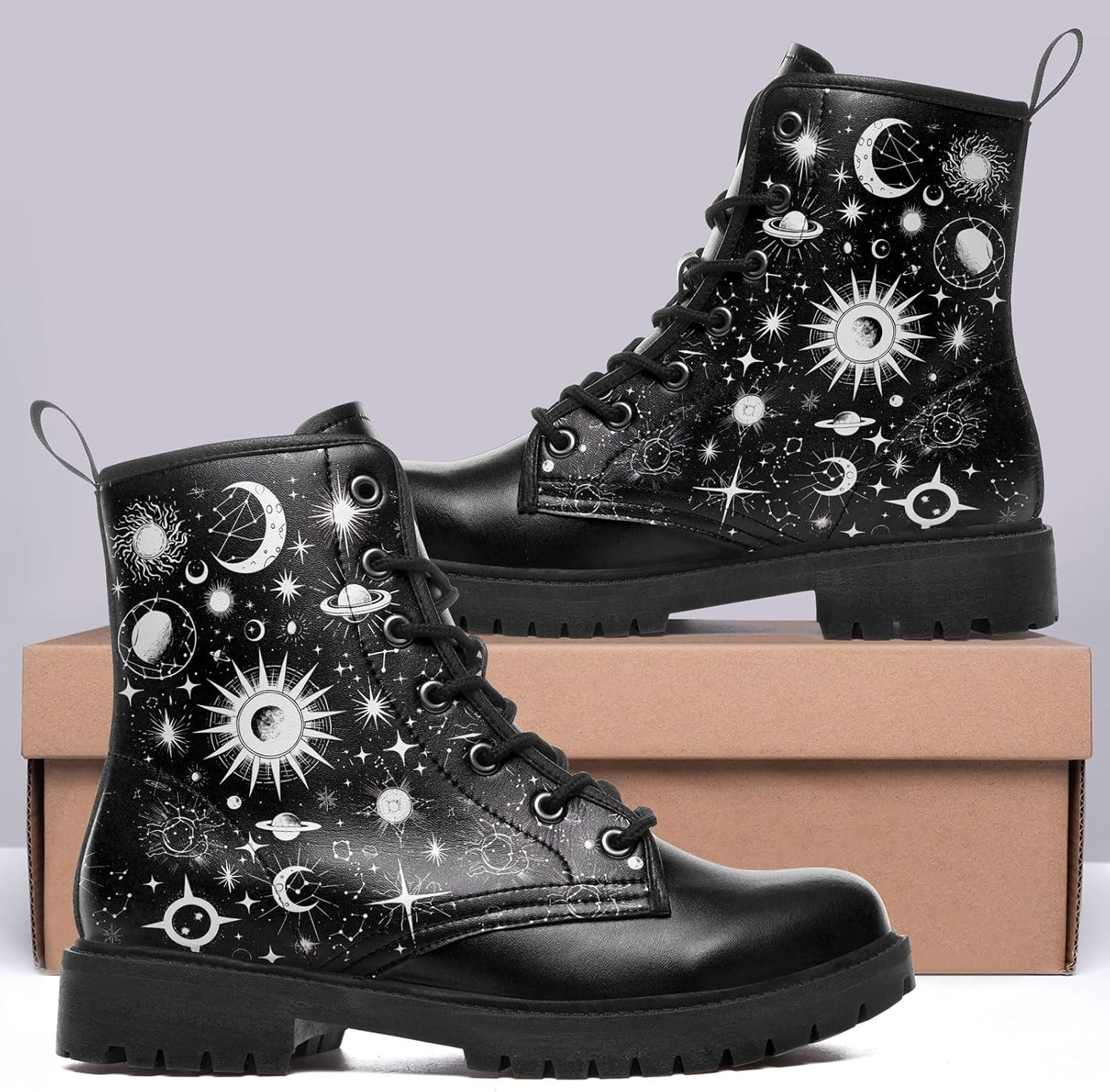 Sun and Moon Fashion Women's Ankle Boots Men's Platform Lace-up Leather Combat Booties Gift Winter Fall Dress Boots - Image 6