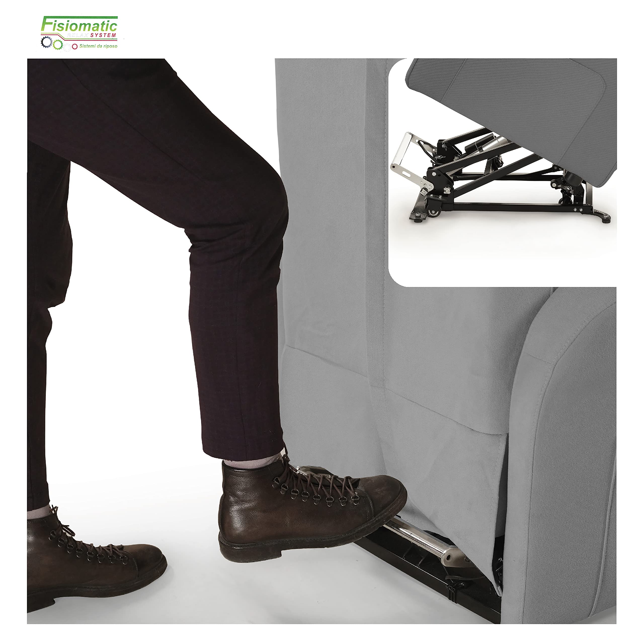 Fisiomatic® - Poltrona elettrica reclinabile - 2 motori indipendenti – Poltrona Anziani Made in Italy – Passaggio porte – Poltrona relax alzapersona – Mod.Noemi (Gray)