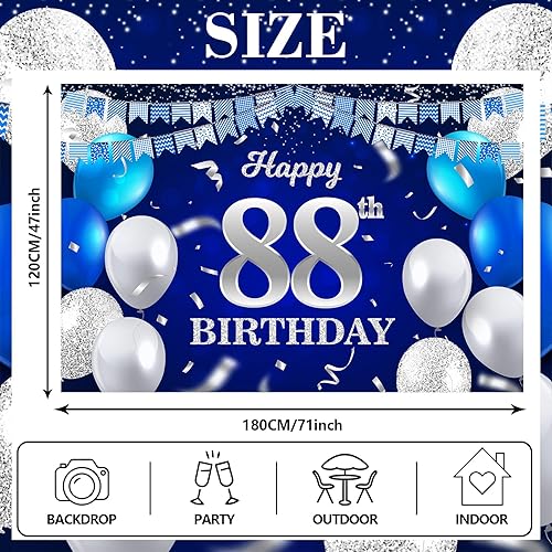 Miniatura 8 de Cartel de feliz cumpleaños número 33, globos azul marino, confeti, bandera a rayas, puntos de luz, saludos a 33 años, decoración temática para