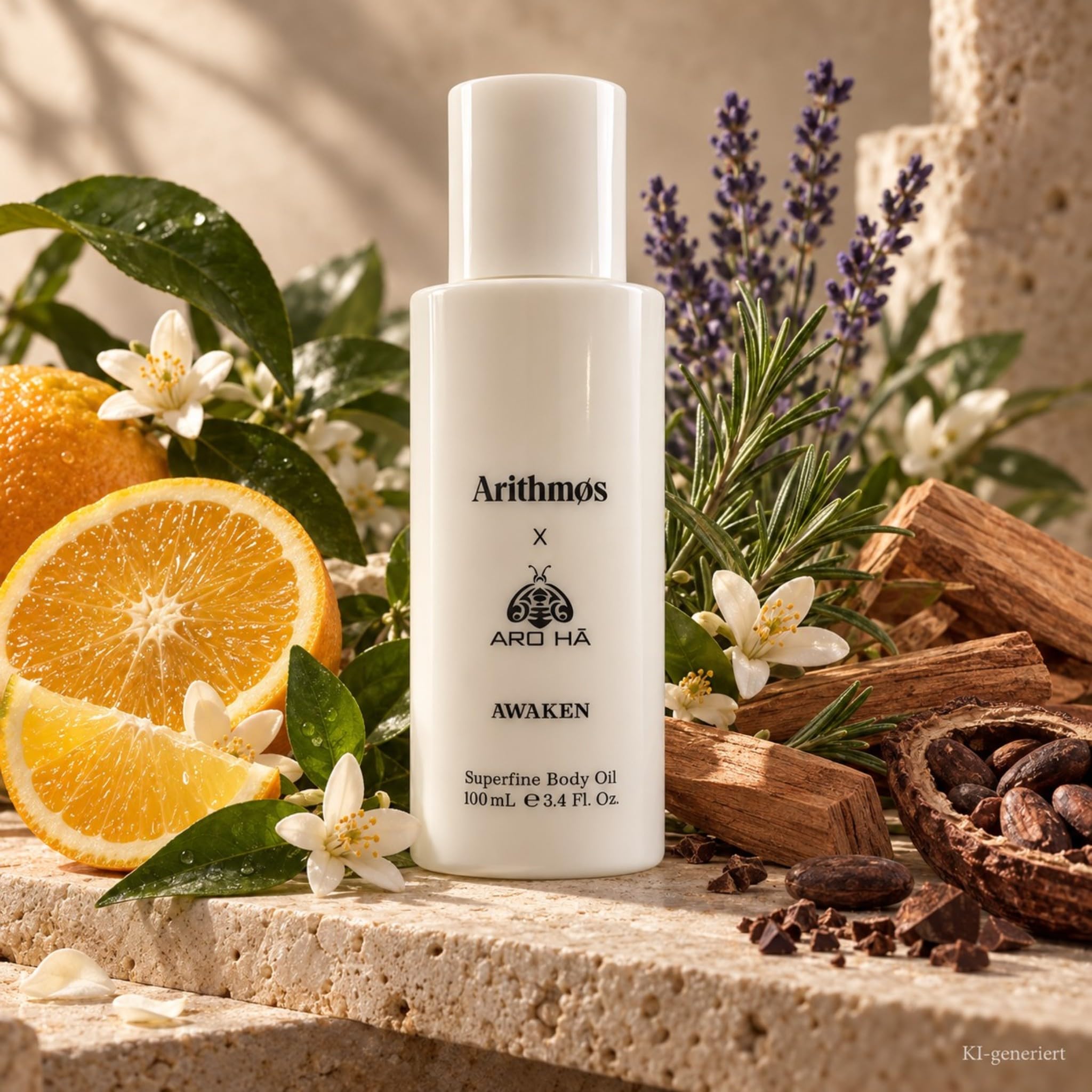 Arithmos AWAKEN Superfine Body Oil 100 ml | Aro Ha x Arithmos Körperöl | 98,7% zertifiziert biologische Inhaltsstoffe | mit Jojobaöl Kamelienöl Hagebuttenöl & Vitamin E