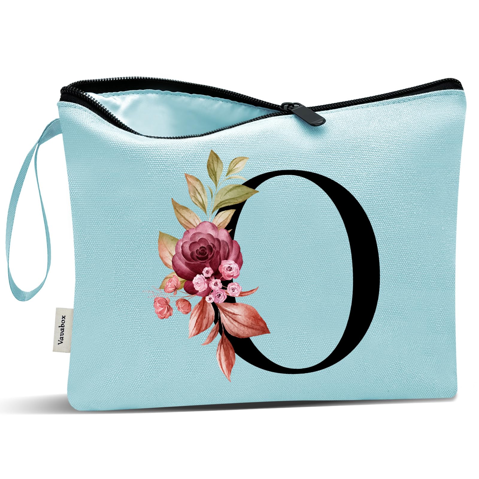 Vavabox A-Z Personalized Makeup Bag, Birthday Gifts for Women Mom, Gifts for Best Friend, Bride Bridesmaid Cosmetic bag (O, Aqua)