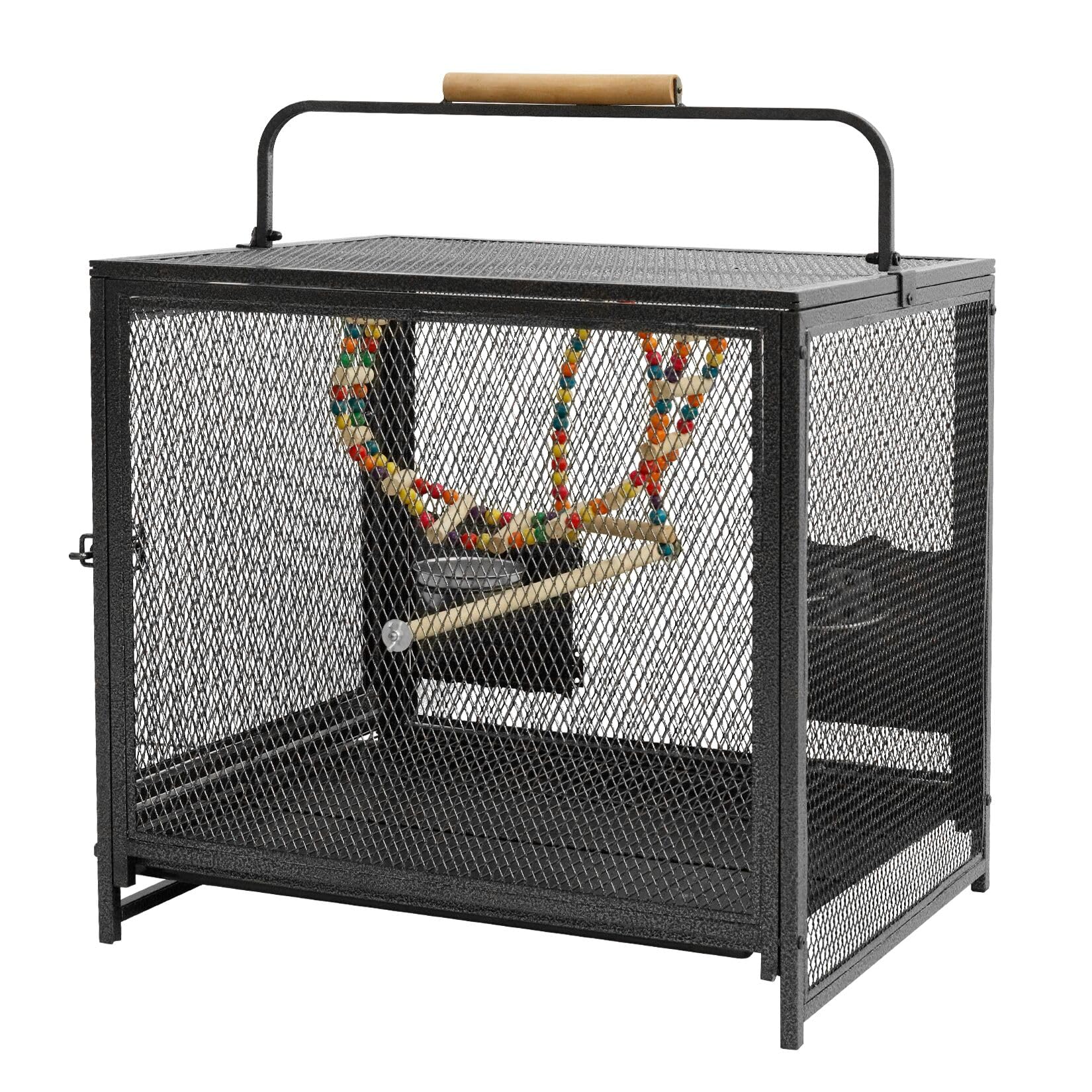 BingoPaw Jala para Loros Jaula Agapornis Grande 58.5x46x56.3cm Jaula para Periquitos Pájaros Bird Cage Gaiola Passaros Canario Ninfas Portable con Columpio, Escalera, 2 Cuencos y Bandeja Extraible