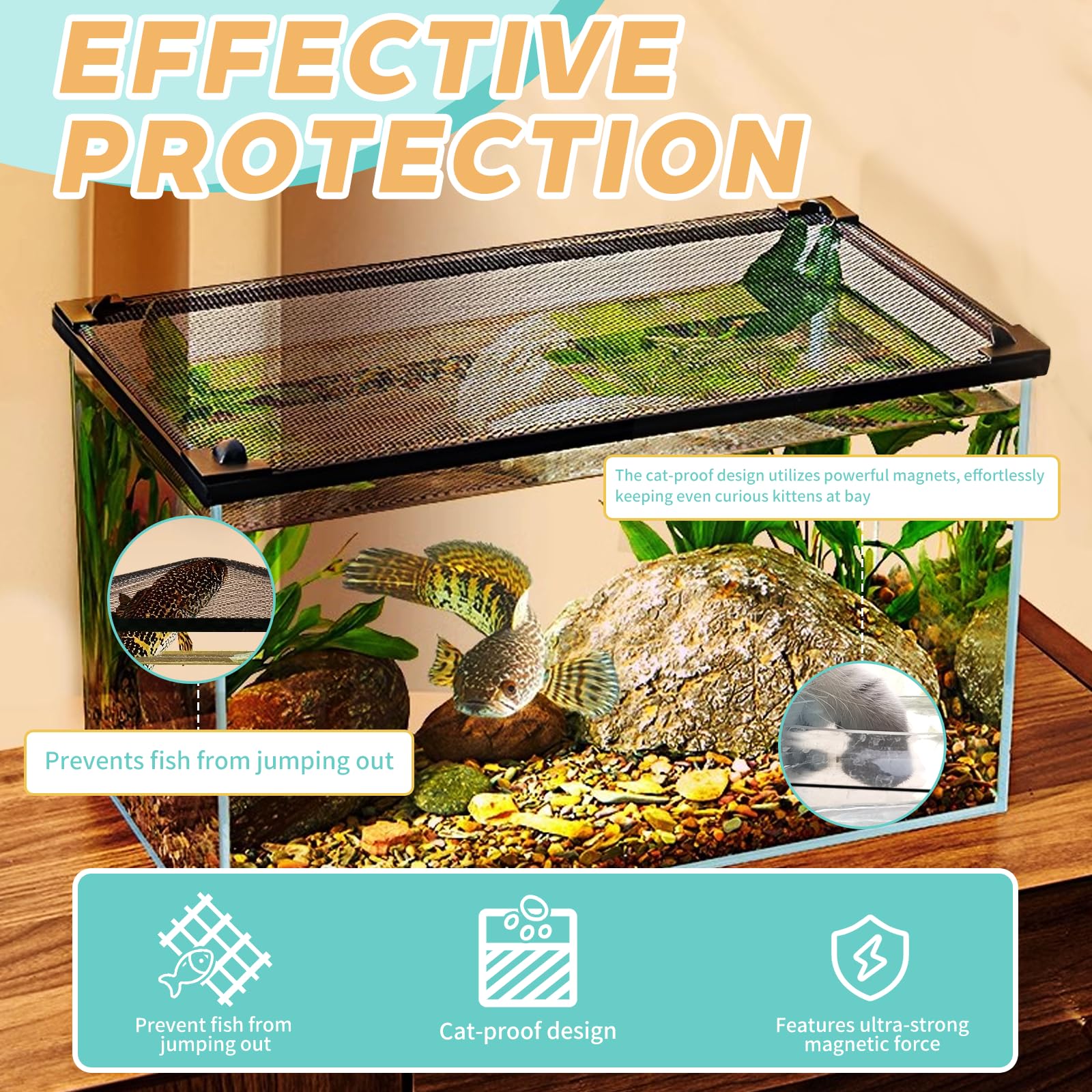 Aquarium-Sieb, Magnetisches Aquarium Anti Spring Netz, Fischisolationsbox Anti-Entweichungsnetz, Abdeckung für DASS Fische, Reptilien, Schildkröten Andere Tiere Entkommen, (80X40CM)