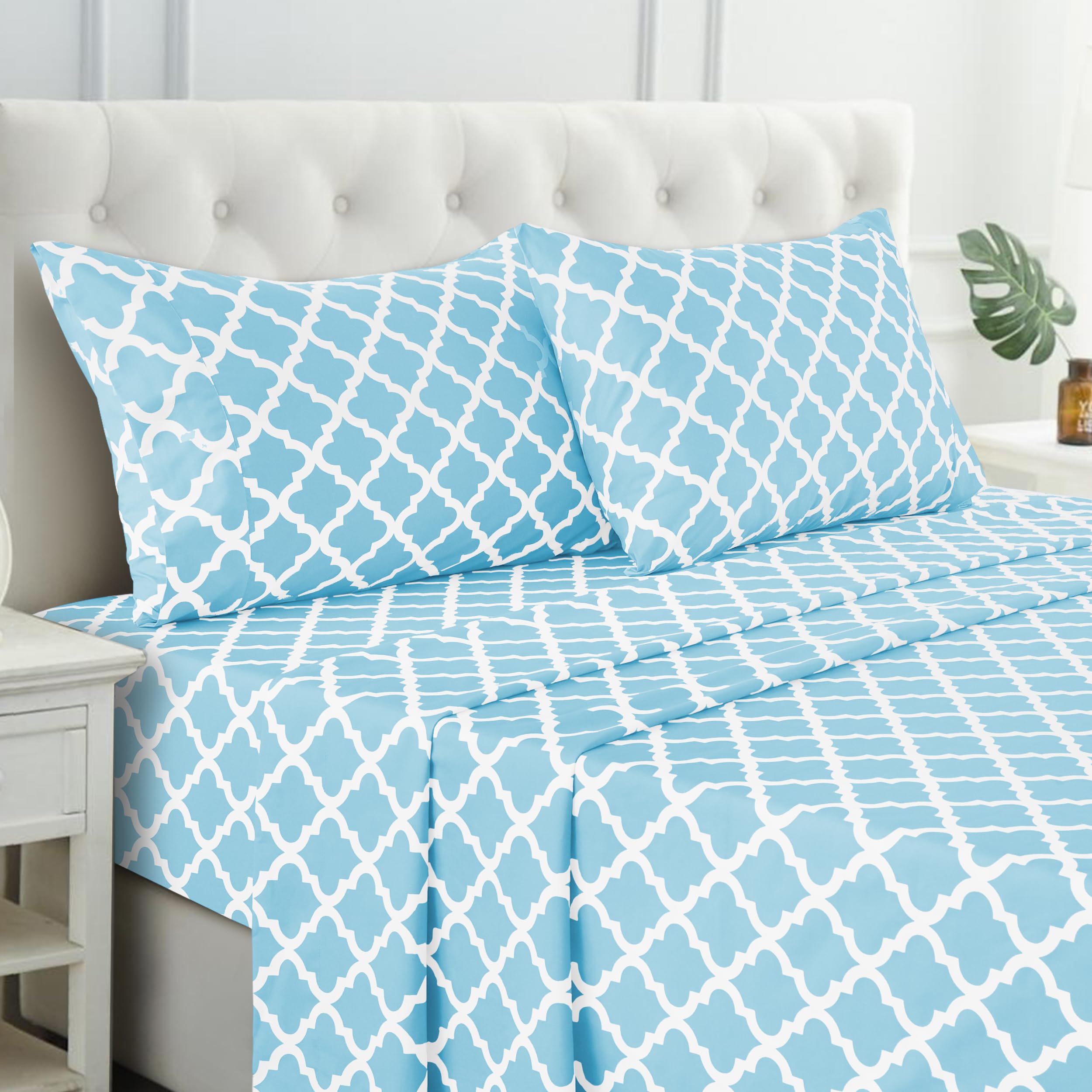 LUX D cor Quatrefoil Queen Sheet Set - 4 Piece Ultra-Soft Microfiber Bed Sheets with Flat Sheet 16