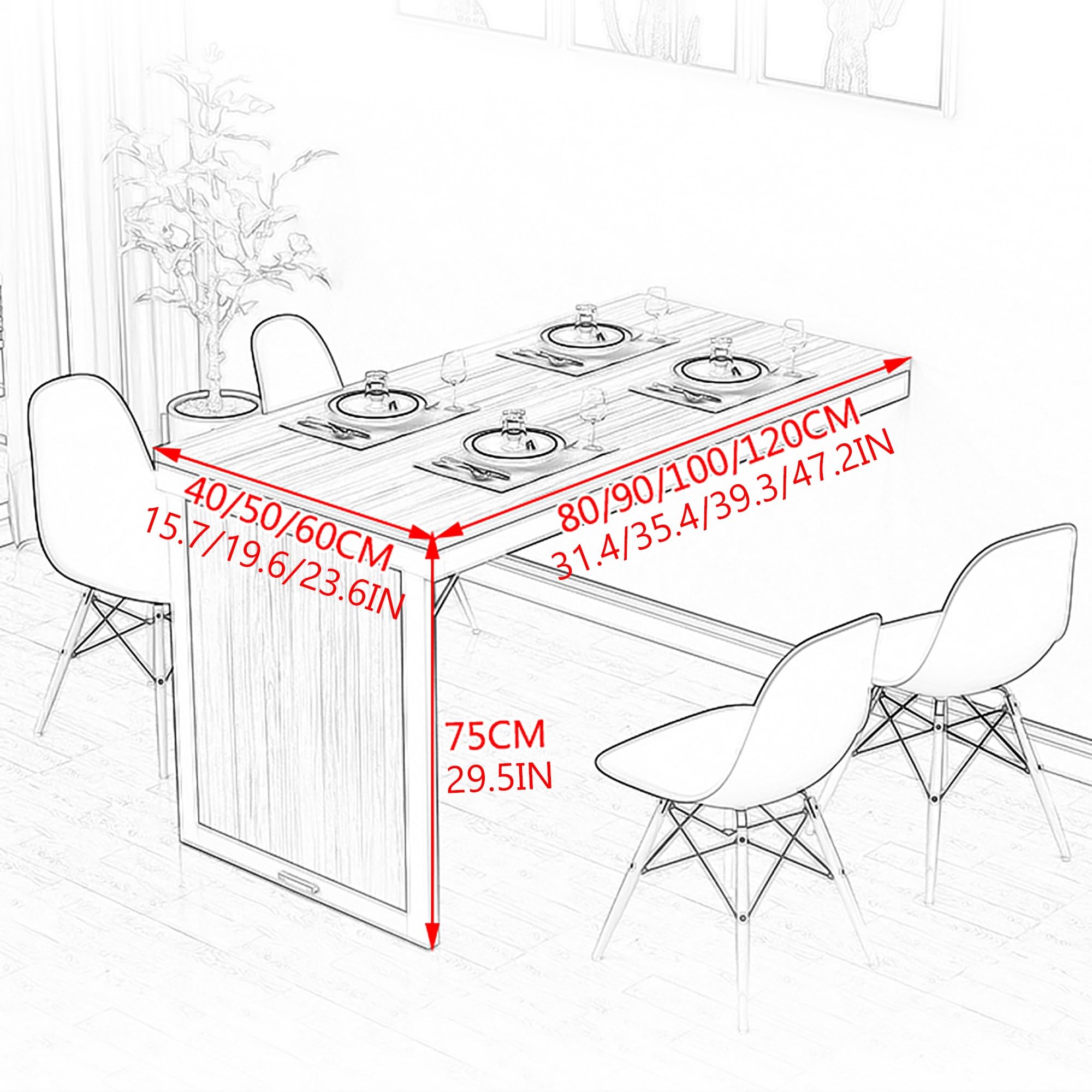 Tavolo pieghevole a muro tavolino a scomparsa da scrivania balcone ribalta parete salvaspazio pranzo cucina sospesa richiudibile lavoro, for soggiorno, sala da pranzo, cucina e tavolo da pranzo(Black,