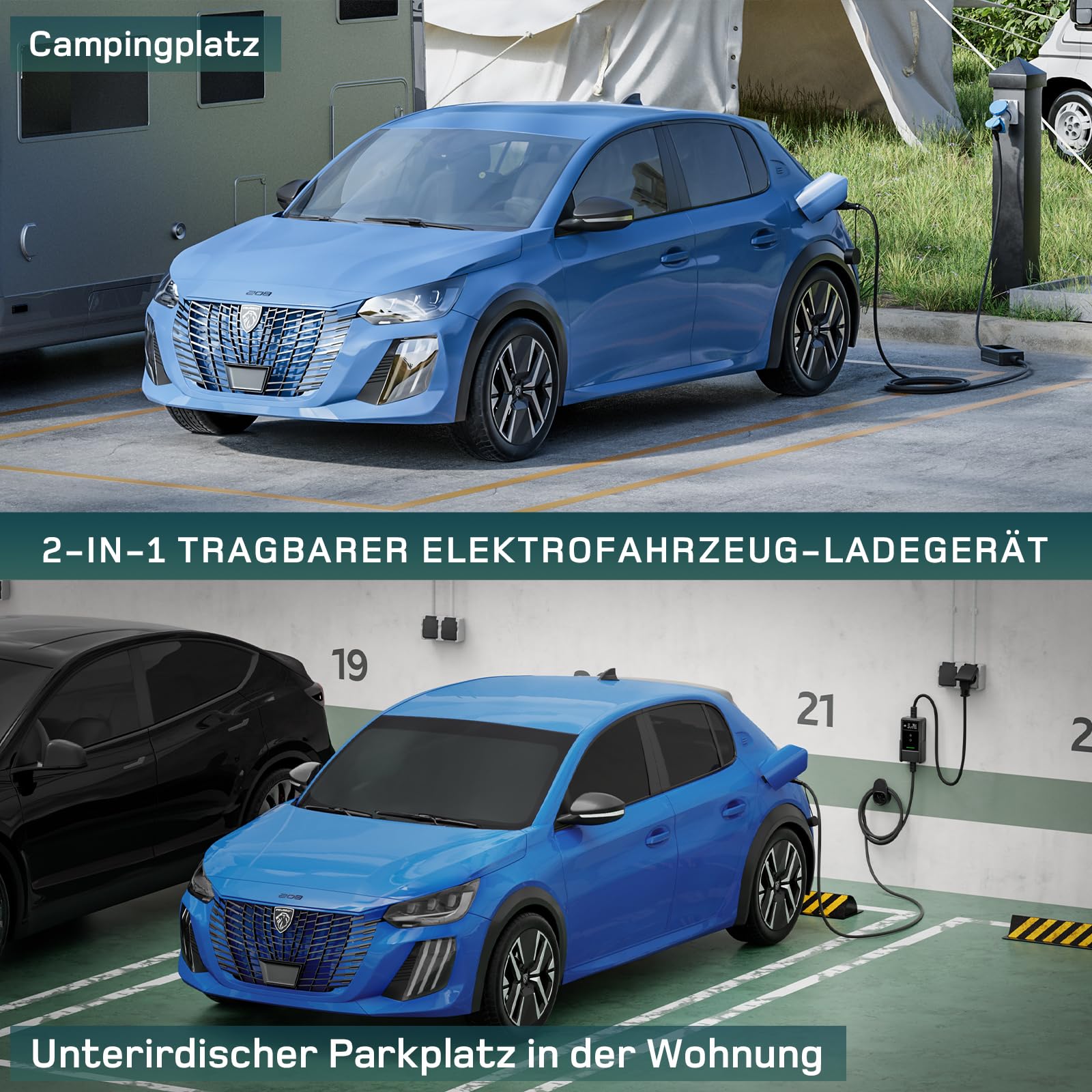 dé Typ 2 Ladekabel Schuko 3,7kW [6-16A, 1-phasig] Ladekabel Typ 2 Schuko mit Digitalem LCD - EV Charger 3,7kW für e Auto ID.3/4/5/7, Model Y/3, ENYAQ und Anderen PHEV/EV, 6,5m Schwarz