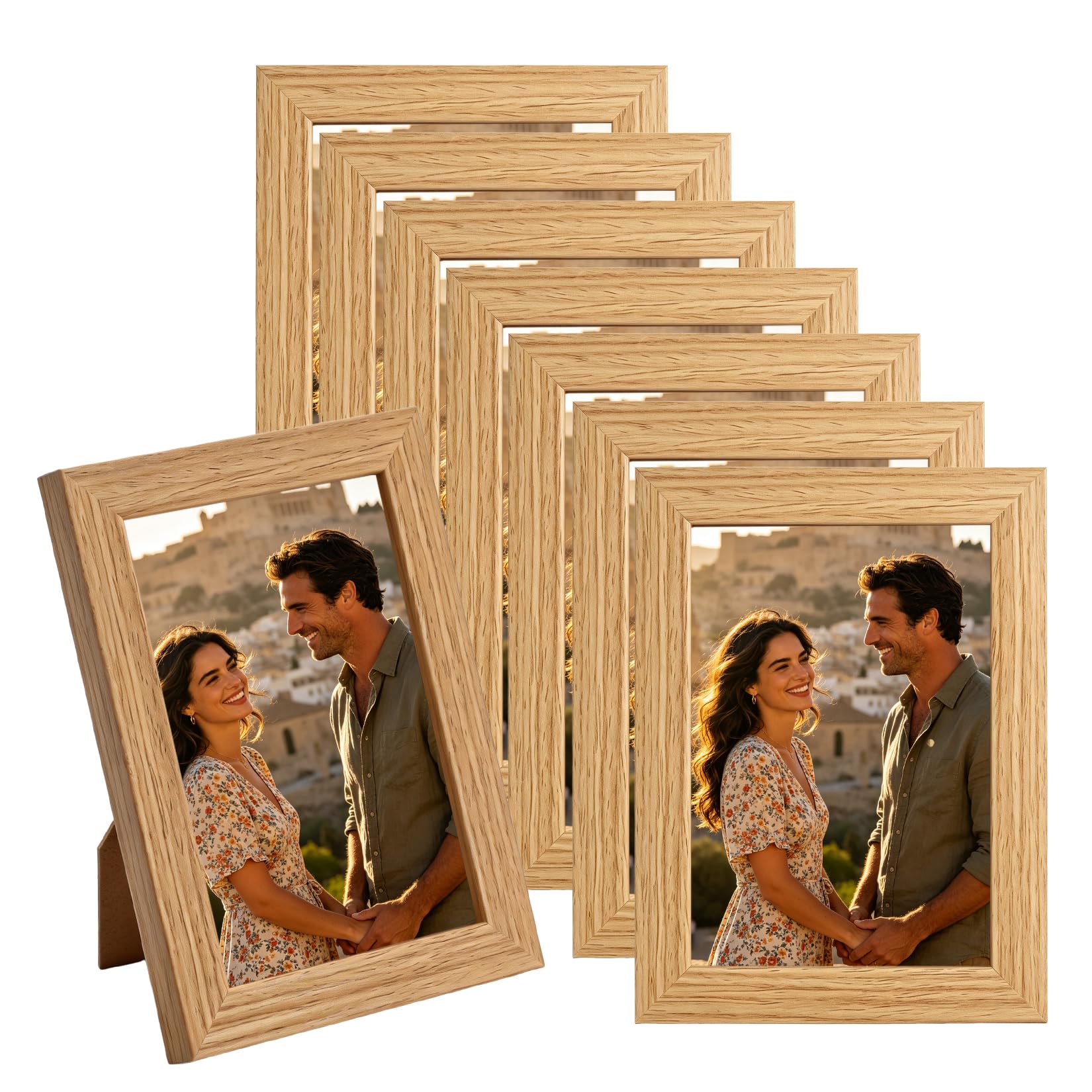 8 pcs 12.8x9cm (5x3.5in) natural wood color MDF photo frames table/wall