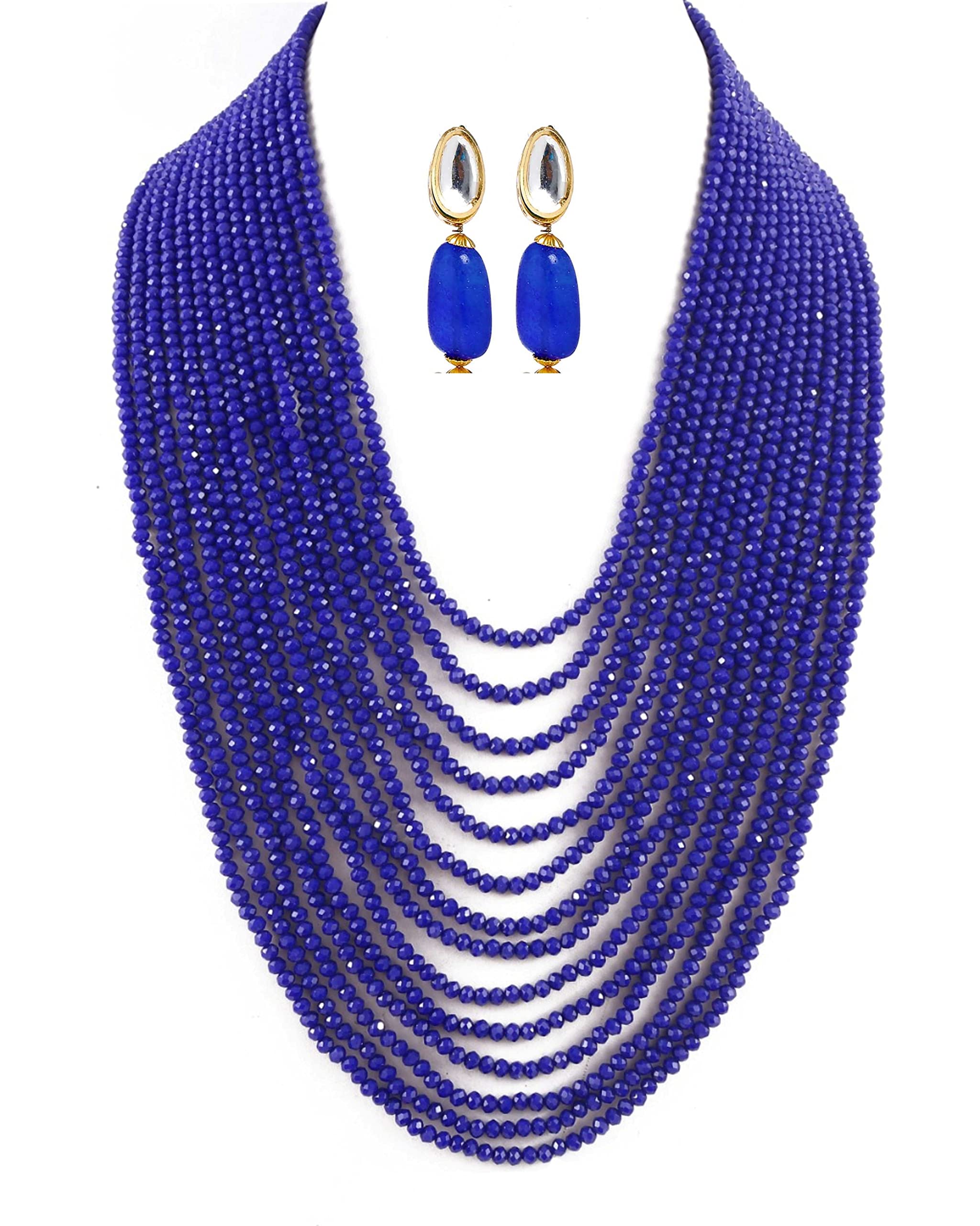 PANAASHE-RAJASTHANI Royal Blue 4mm Onyx Gemstone Classic 14 Layer Necklace/Mala with AC kundan Earring for Women (006NB) (B09VC2CPMM) Amazon Price History, Amazon Price Tracker