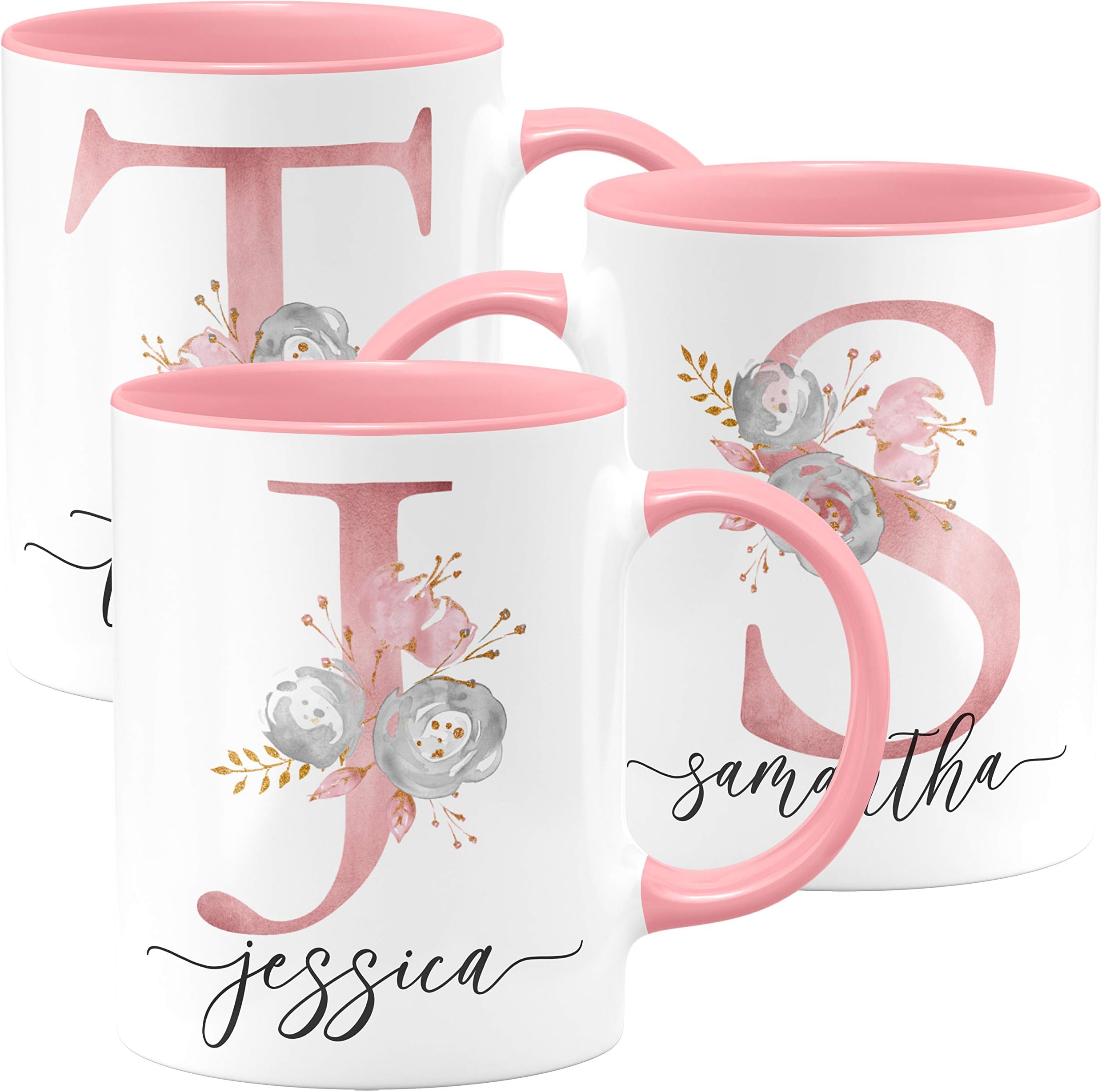 Gifts for Her, Personalized Coffee Mug - Gift for Women, Customized Coffee Mug w/Name and Initial - 15 Oz. Pink - Custom Ceramic Cup - Monogrammed Gift for Women