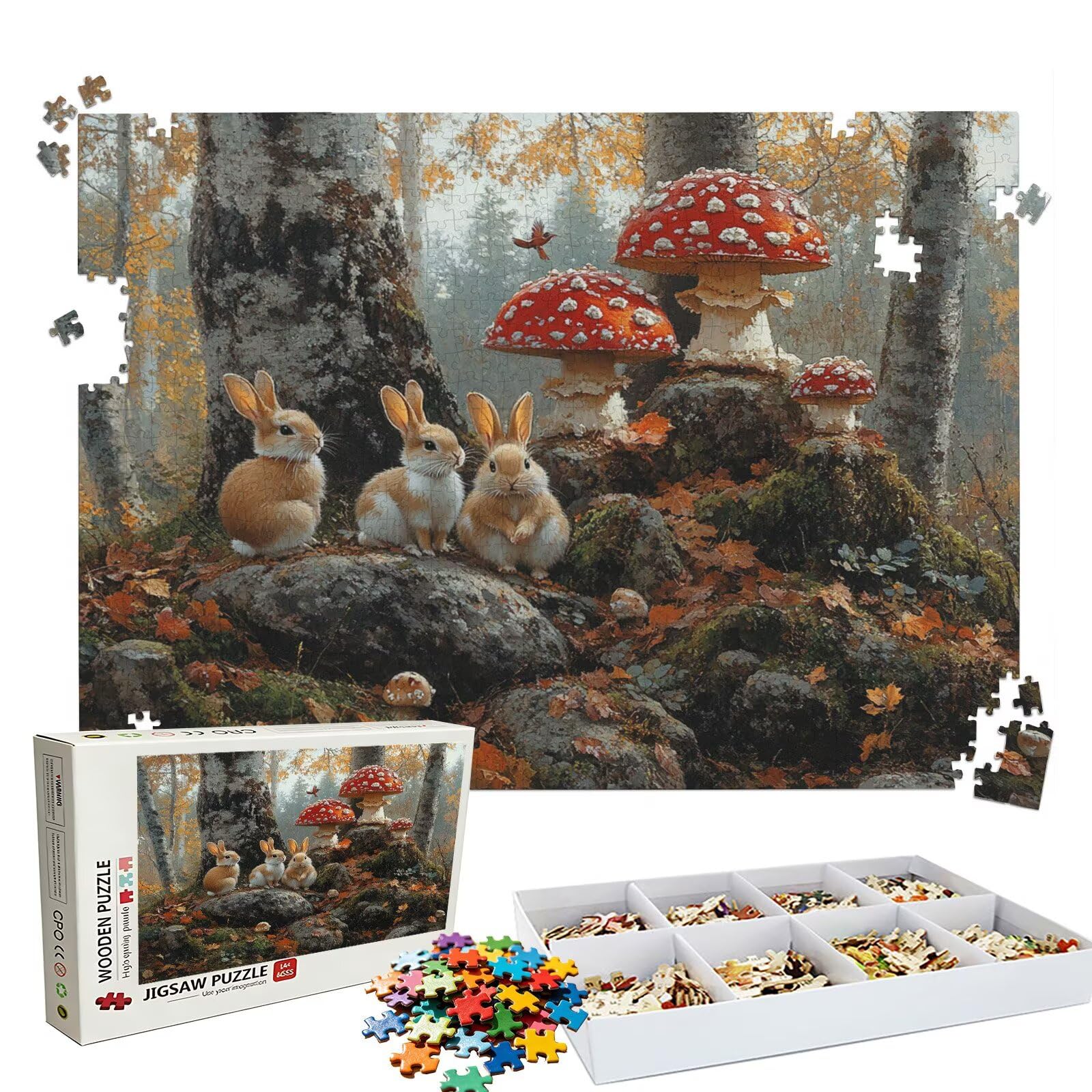 Puzzle 5000 elementów grzybów leśnych - duże drewniane puzzle - 5000 elementów dla dorosłych - gra inteligencyjna - z wykwintnym pudełkiem do pakowania - precyzyjne wycinanie - kolorowe puzzle jakości