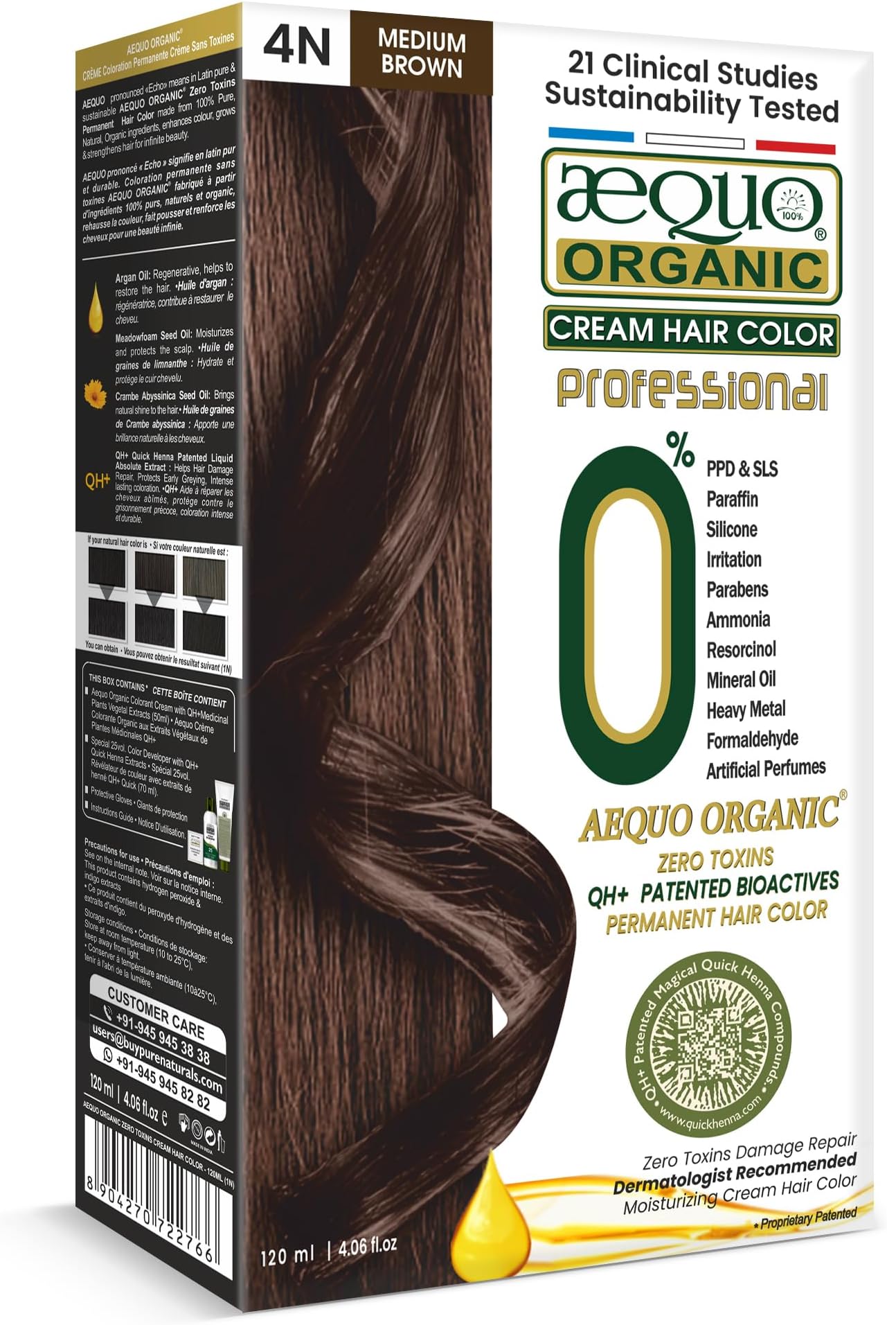 - Zero Toxins Professional Hair Color 4N Medium Brown 120ml